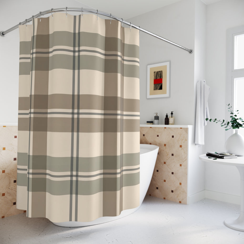 Mushroom Sage Plaid Shower Curtain