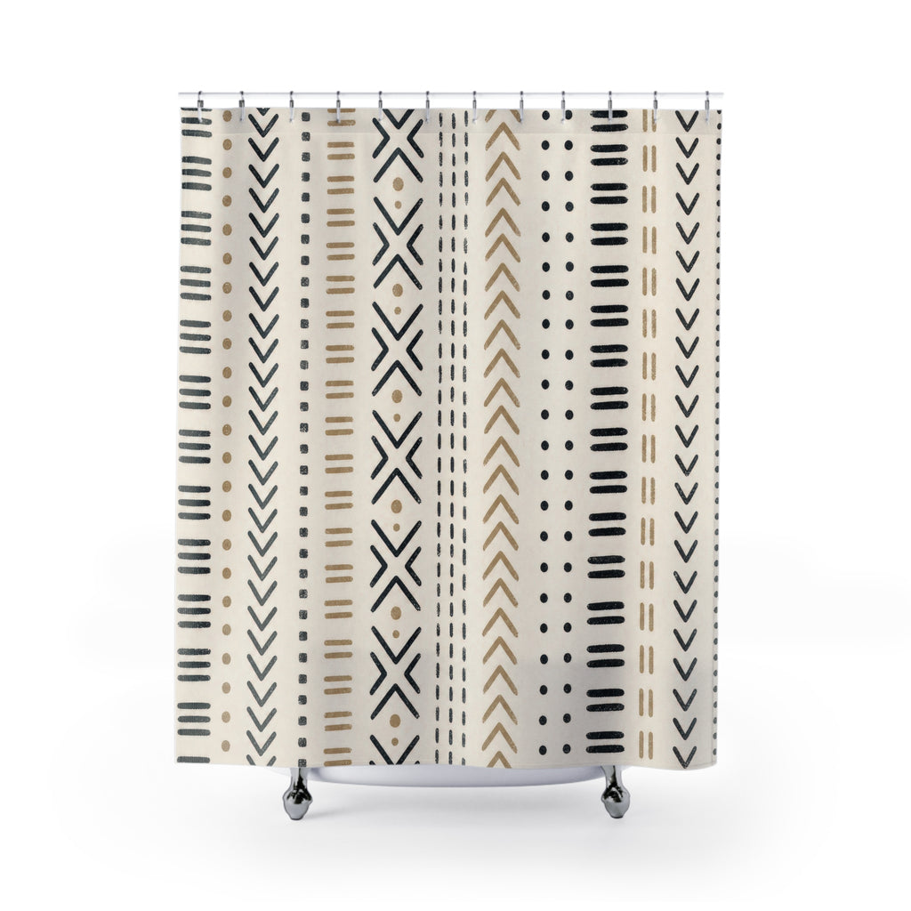 Black Beige Geometric Mark Shower Curtain