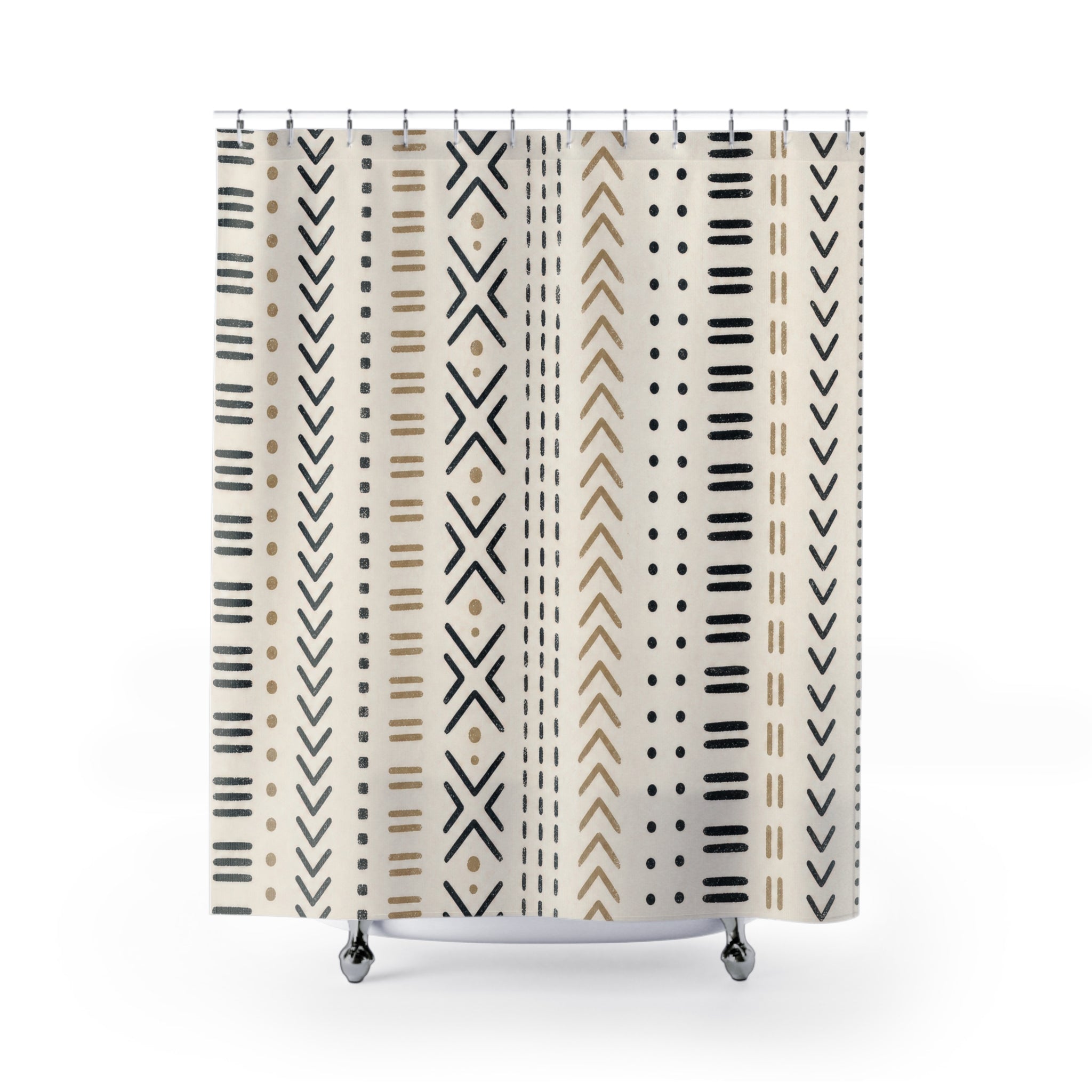 Black Beige Geometric Mark Shower Curtain