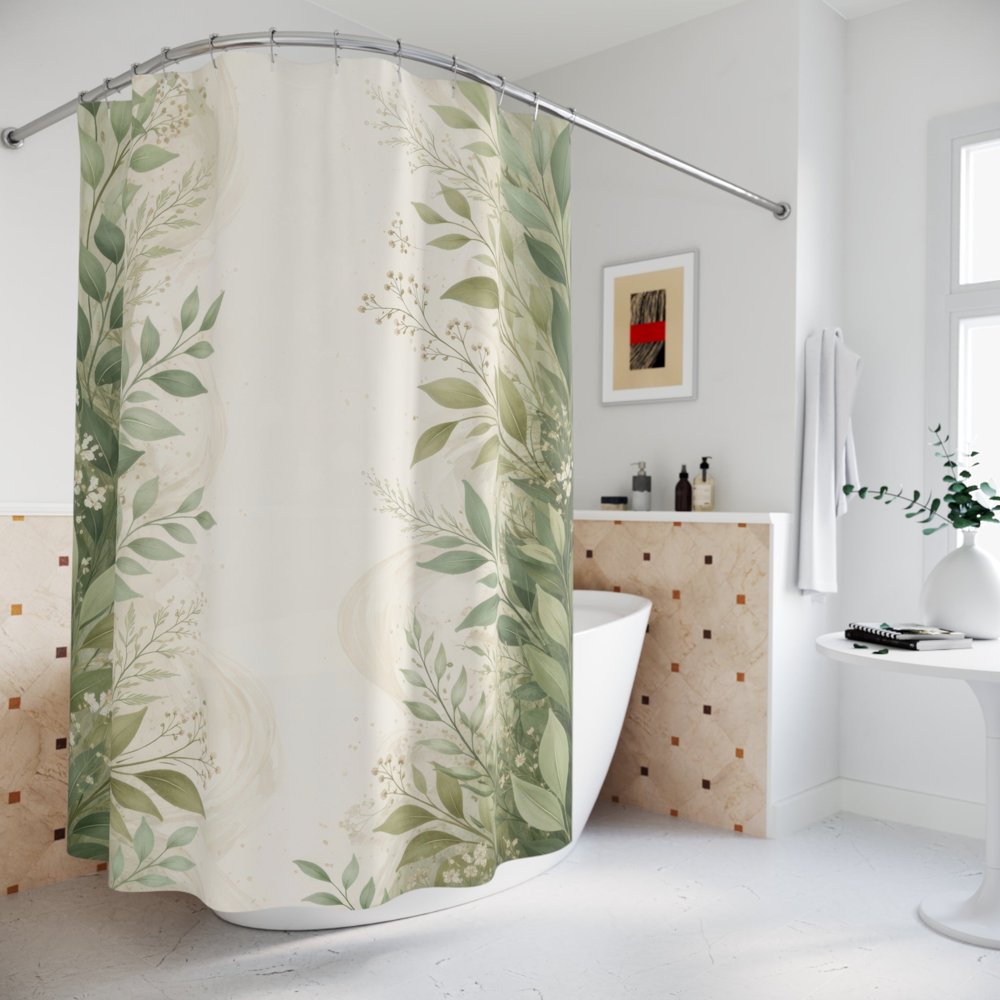 Green Botanical Shower Curtain – Sage Eucalyptus