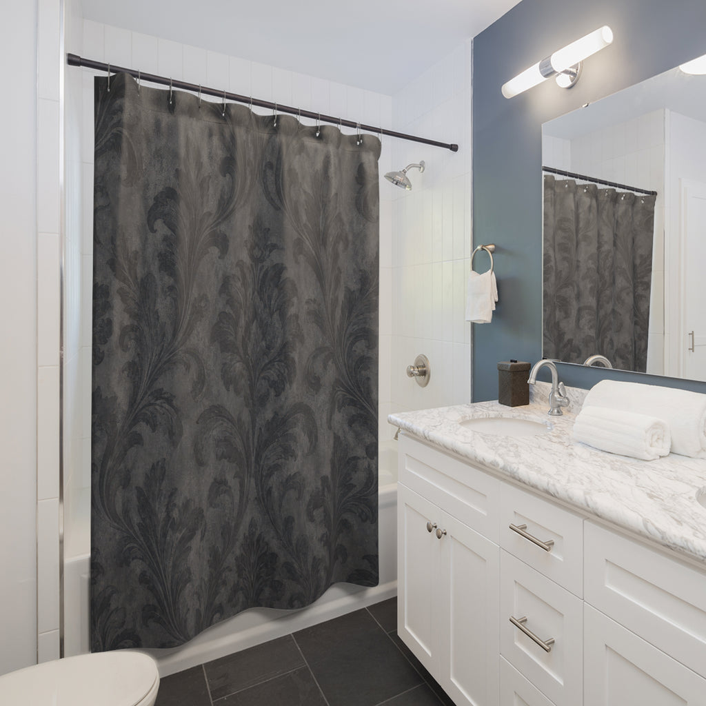 Charcoal Grey Damask Shower Curtain