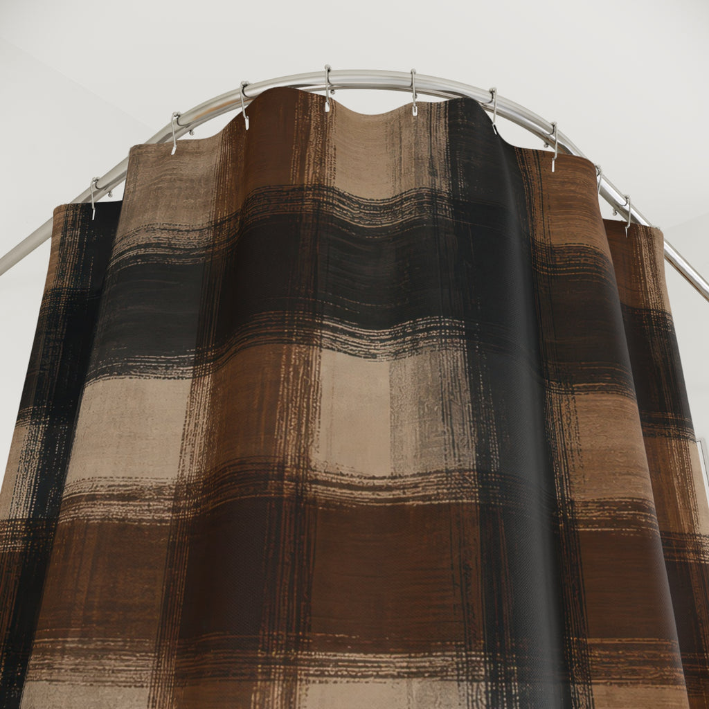Black Brown Cream Check Shower Curtain