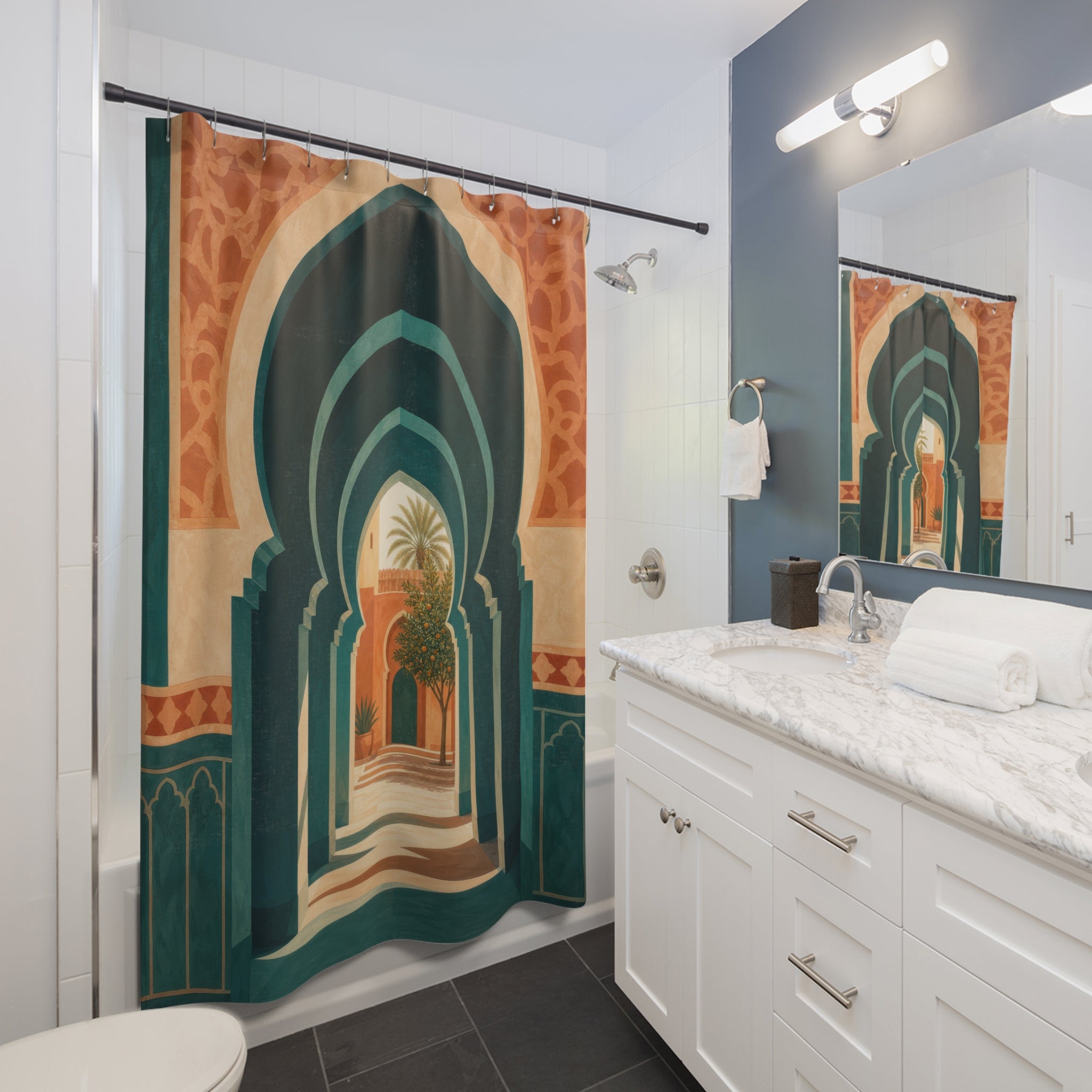 Teal Moroccan Arch Shower Curtain