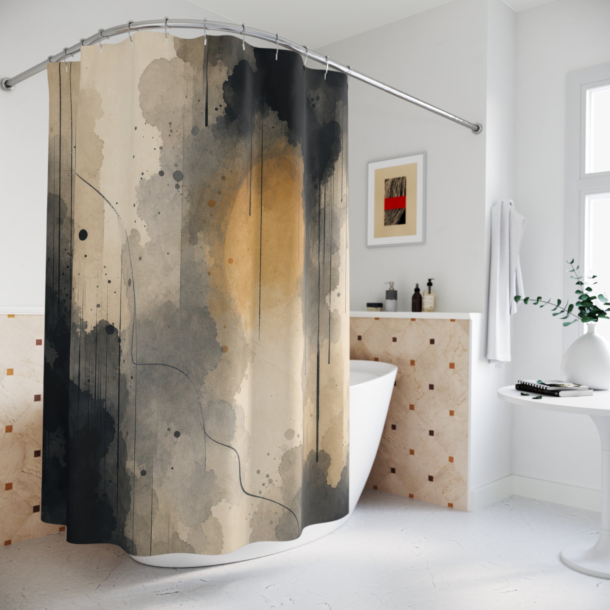 Abstract Noir Black and White Shower Curtain