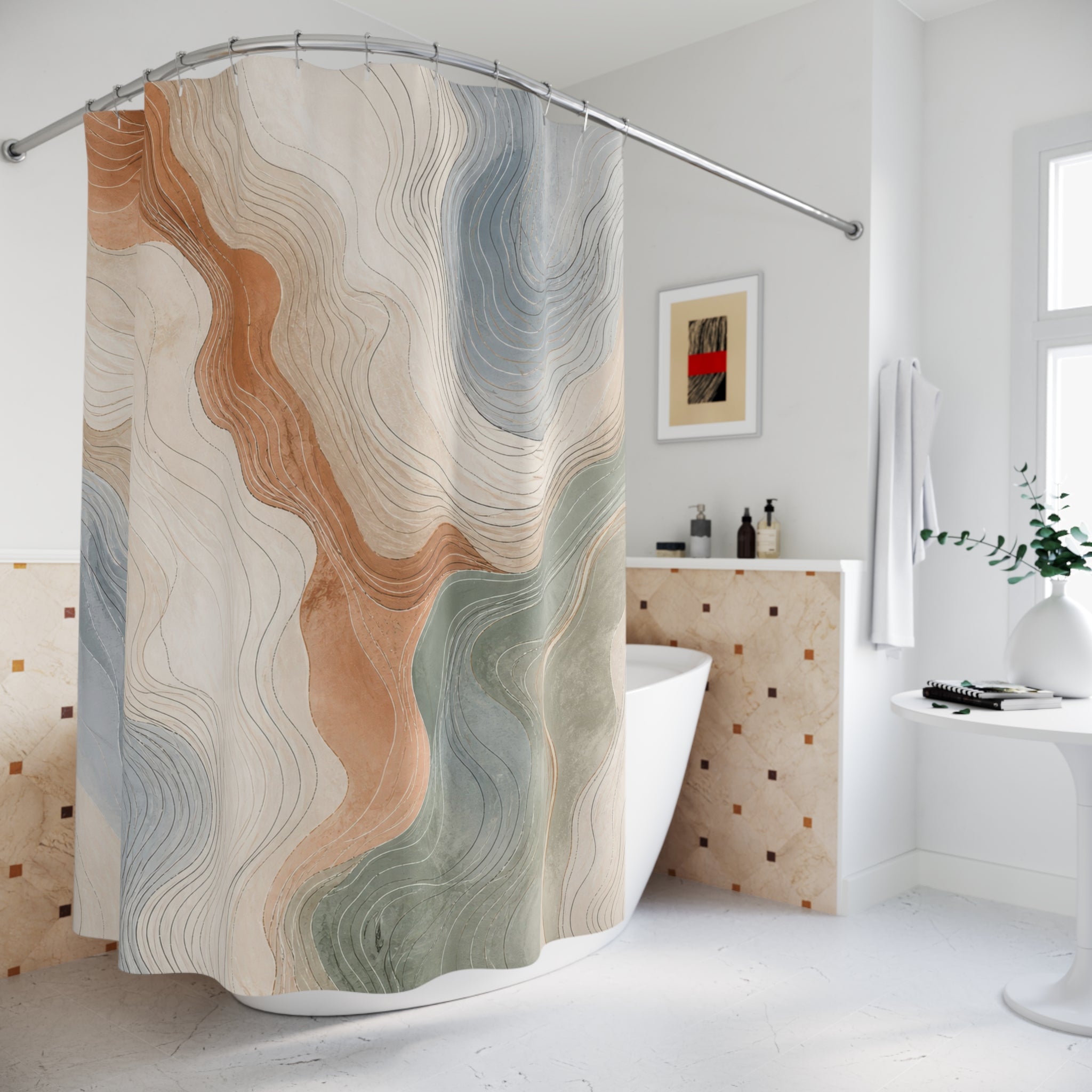 Sage Terracotta Contour Lines Shower Curtain