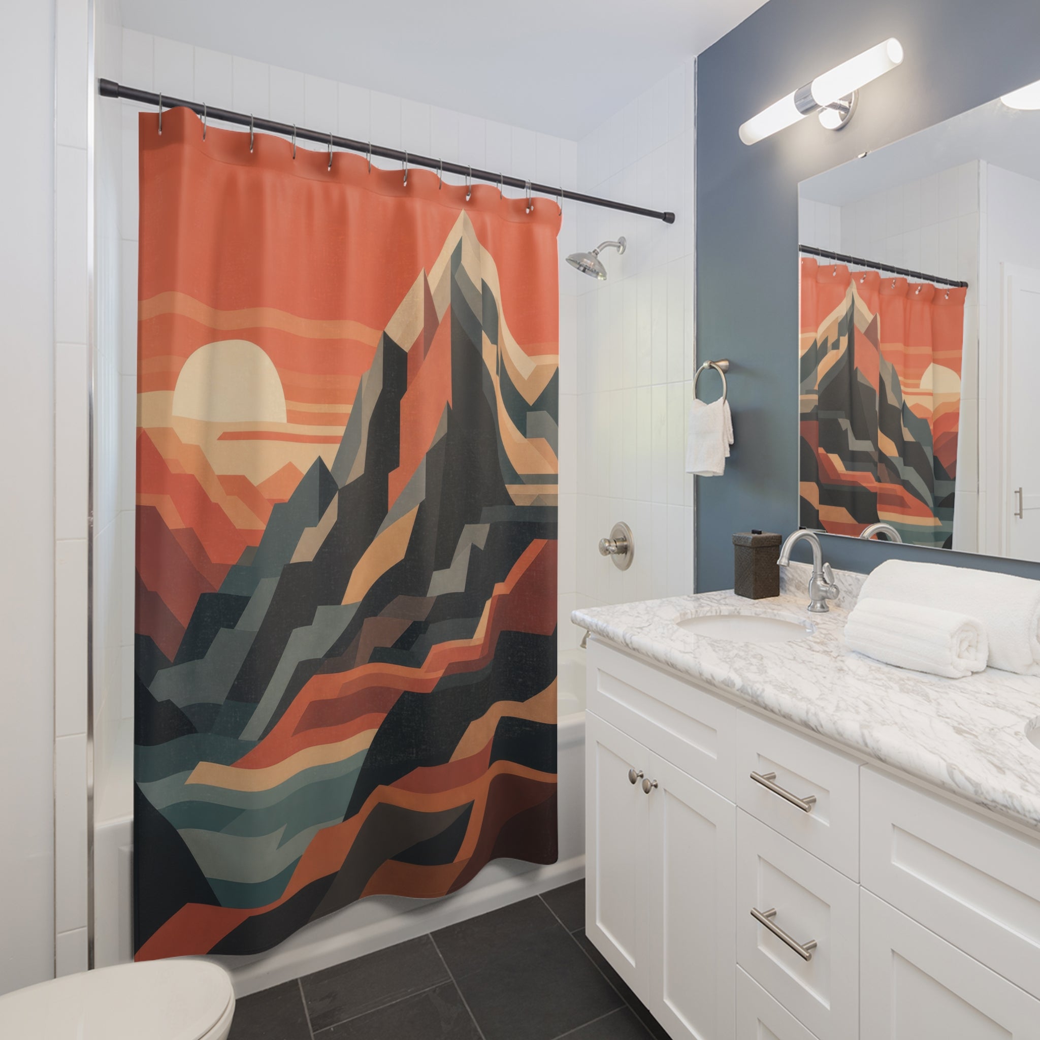 Geometric Mountain Sunset Shower Curtain