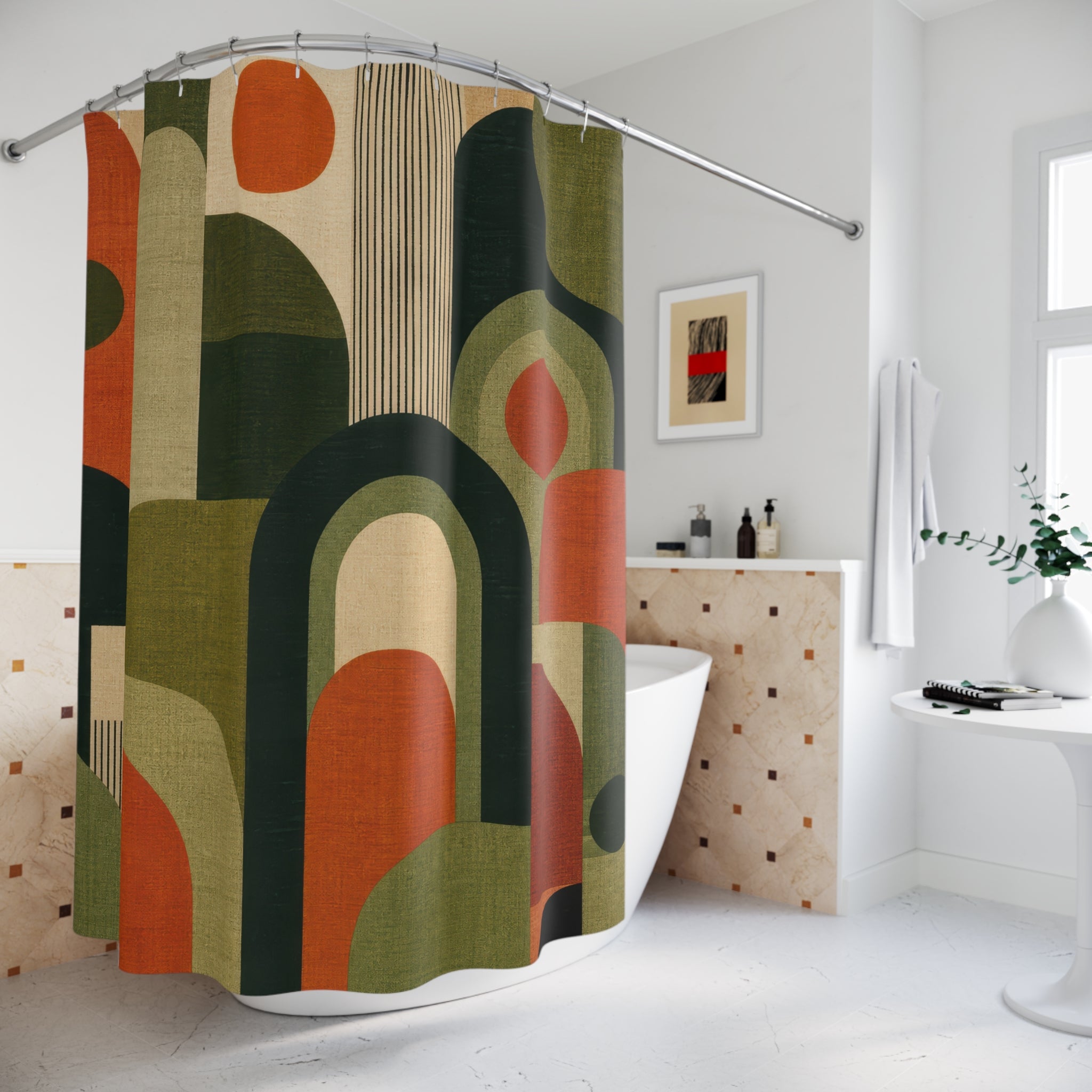Green Orange Geometric Shower Curtain