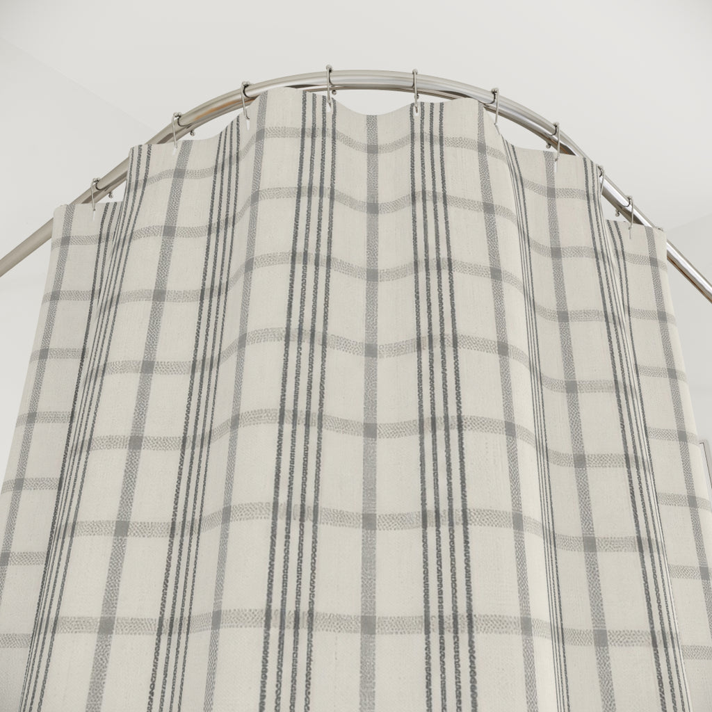 Fine Gray Windowpane Grid Shower Curtain