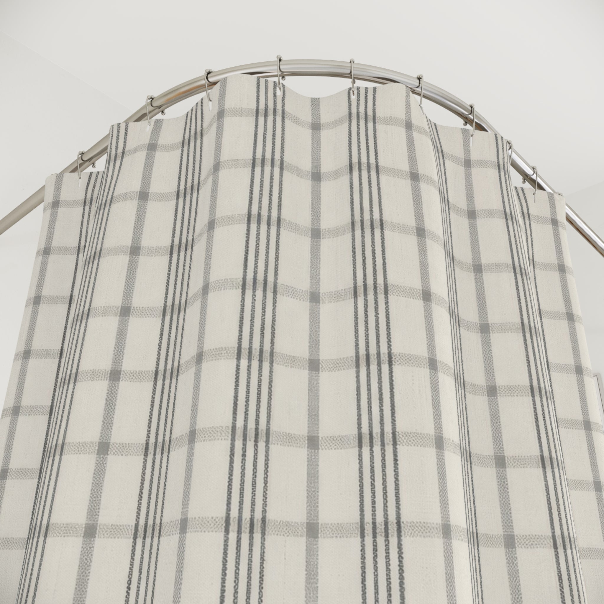 Fine Gray Windowpane Grid Shower Curtain