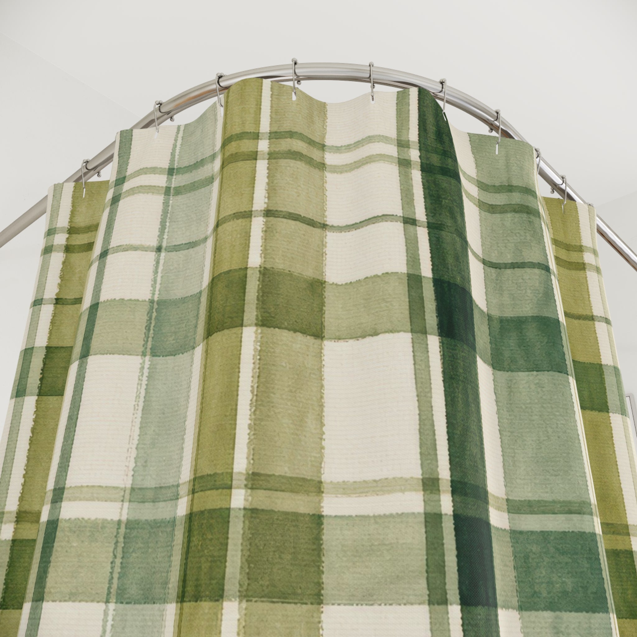 Olive Cream Farmhouse Check Shower Curtain