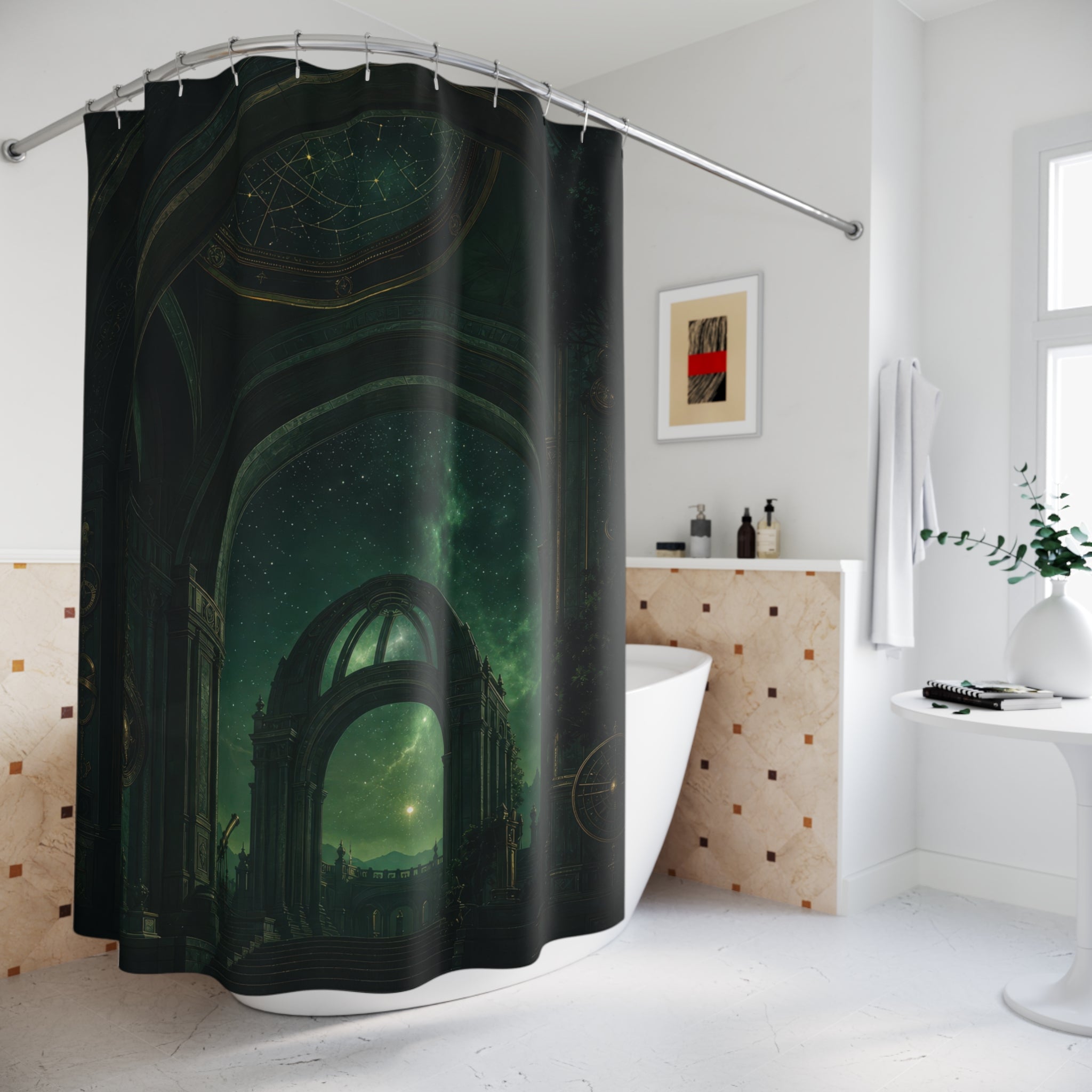 Dark Green Observatory Arches Shower Curtain