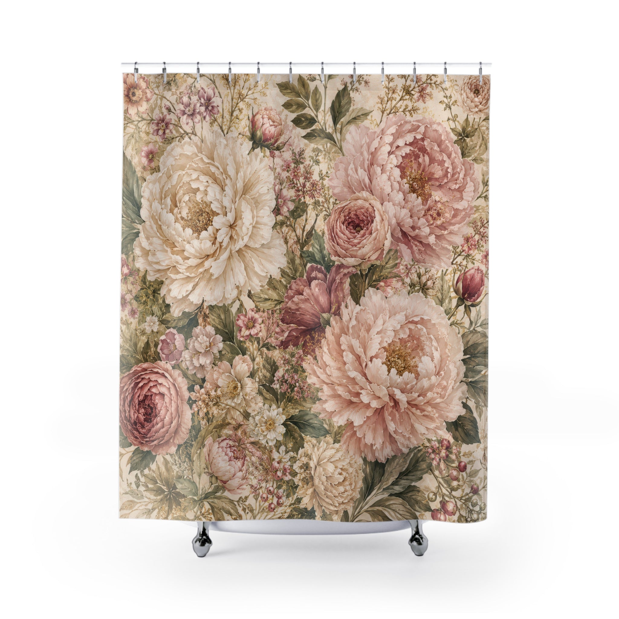 Blush Pink Botanical Floral Shower Curtain