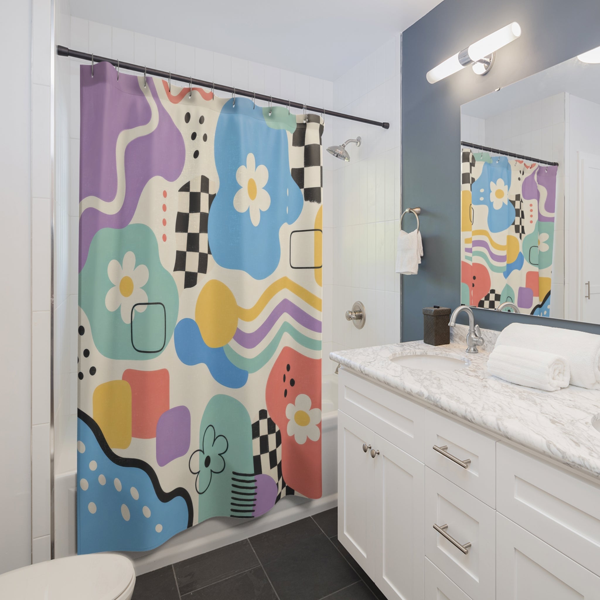 Retro Abstract Flower 90s Shower Curtain