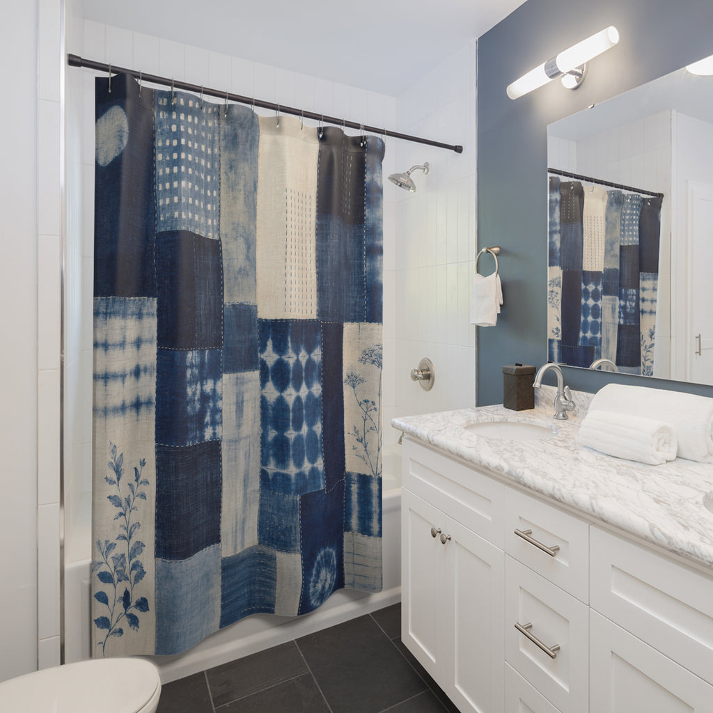 Indigo Block Print Shower Curtain