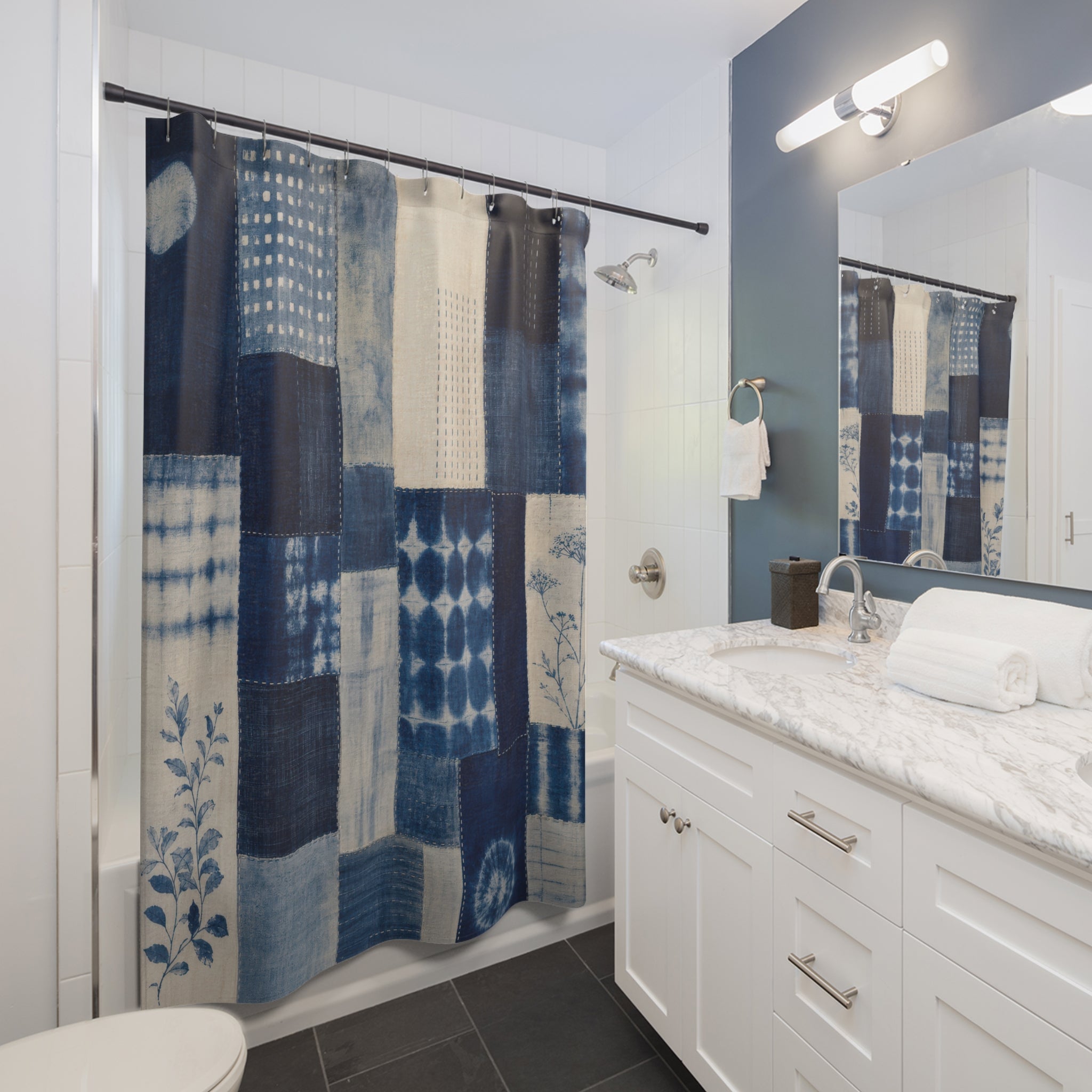 Indigo Block Print Shower Curtain