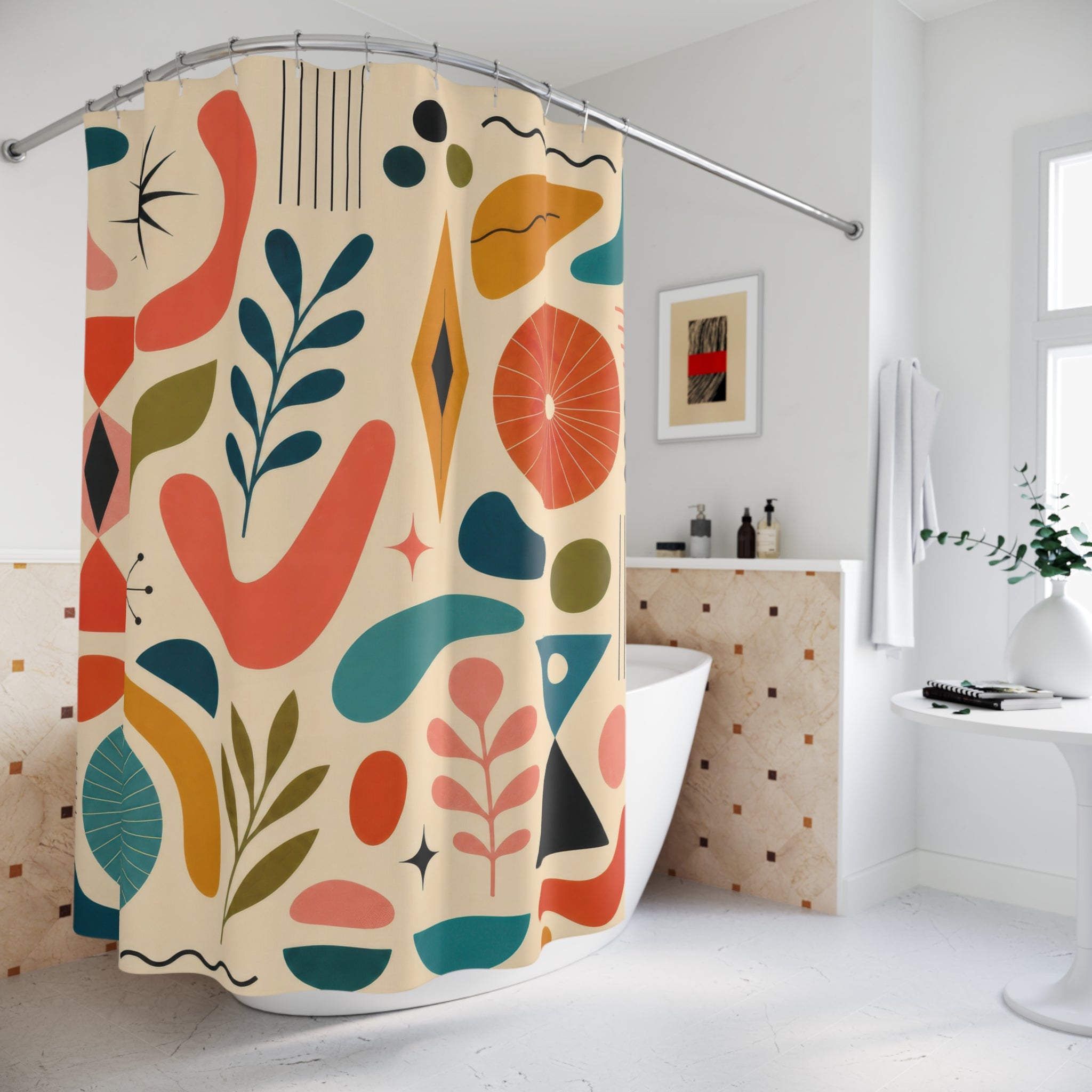 Colorful Retro Geometric Mid Century Modern Shower Curtain
