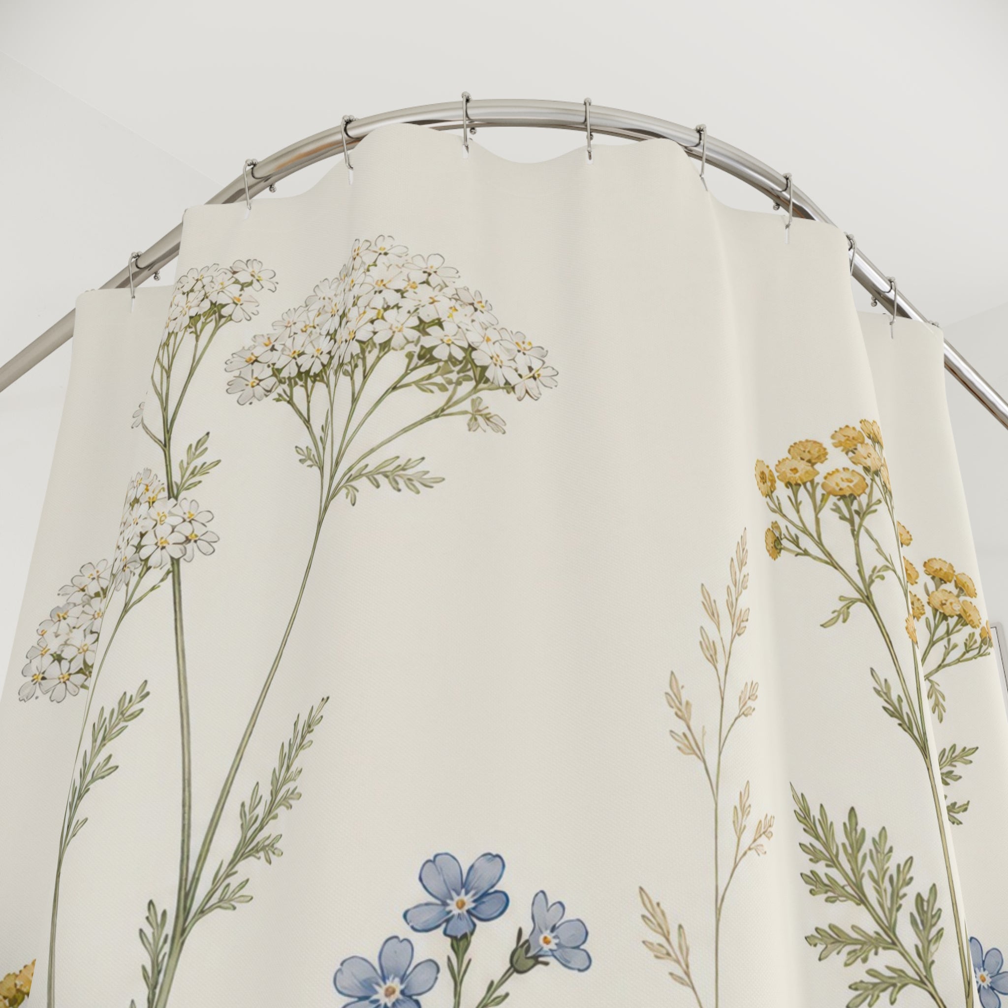 Yellow Blue Wildflower Stem Shower Curtain