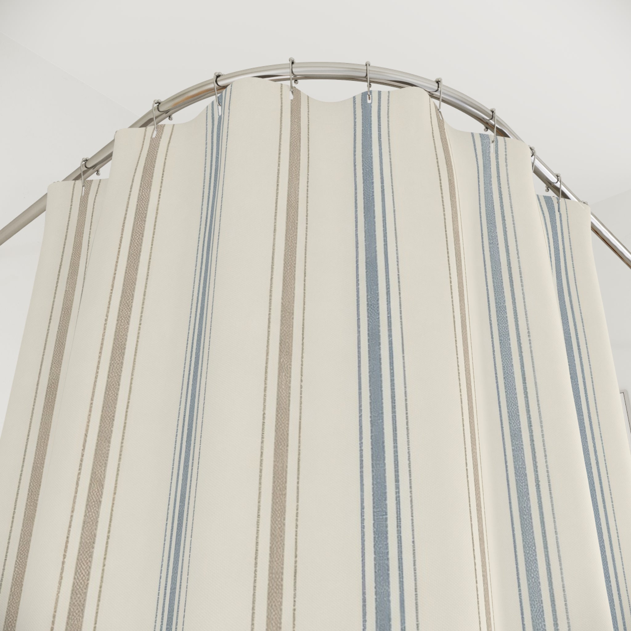 Dusty Blue Taupe Ticking Shower Curtain