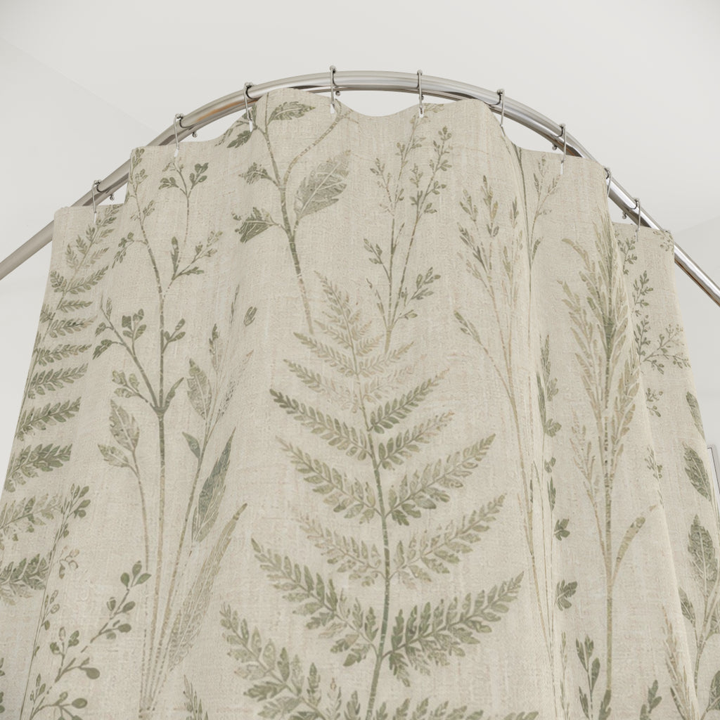 Botanical Shower Curtain, Neutral Fern Bath Decor, Rustic Farmhouse Leaf Pattern, Cream Guest Bathroom Decor, Soft Sage Style Decor