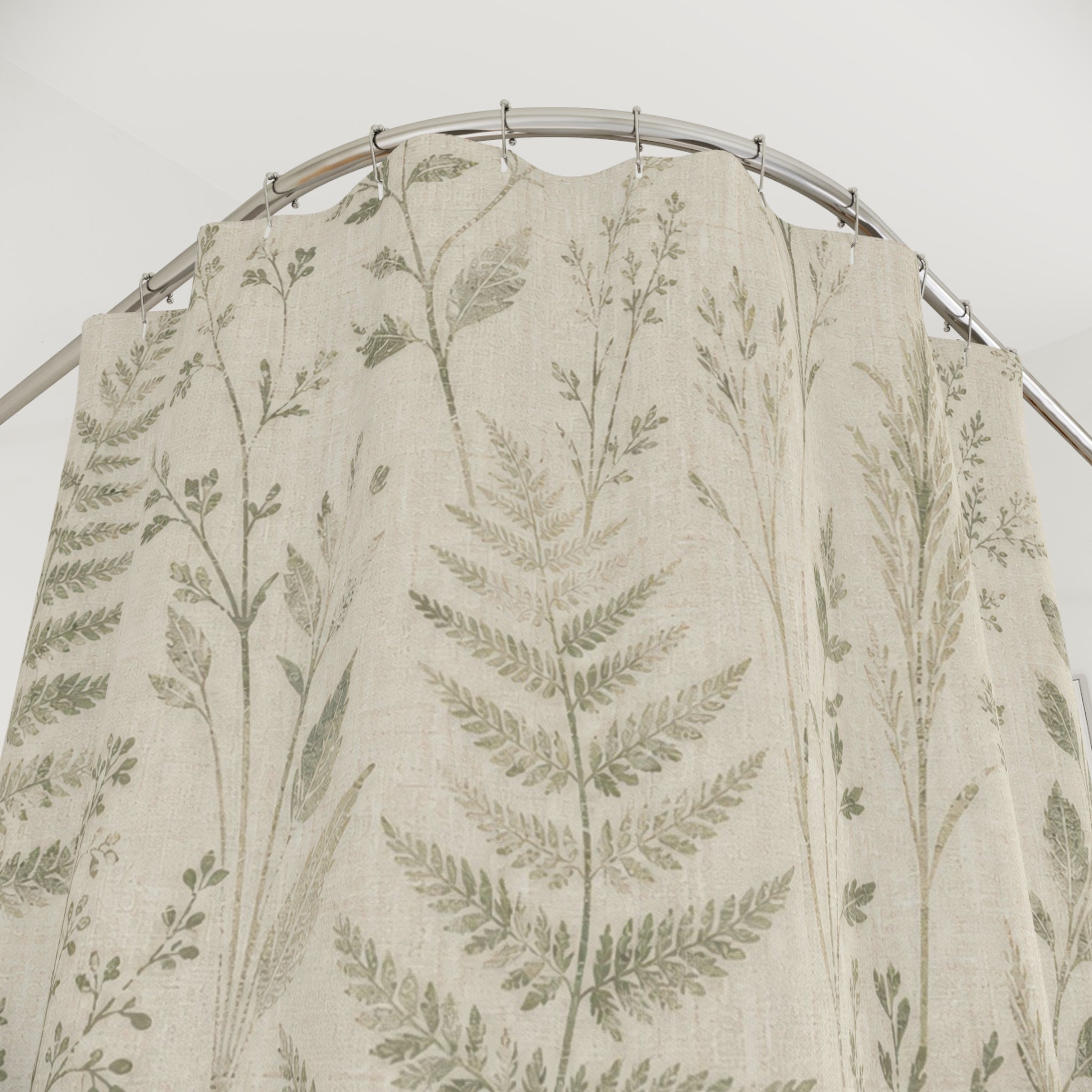Botanical Shower Curtain, Neutral Fern Bath Decor, Rustic Farmhouse Leaf Pattern, Cream Guest Bathroom Decor, Soft Sage Style Decor
