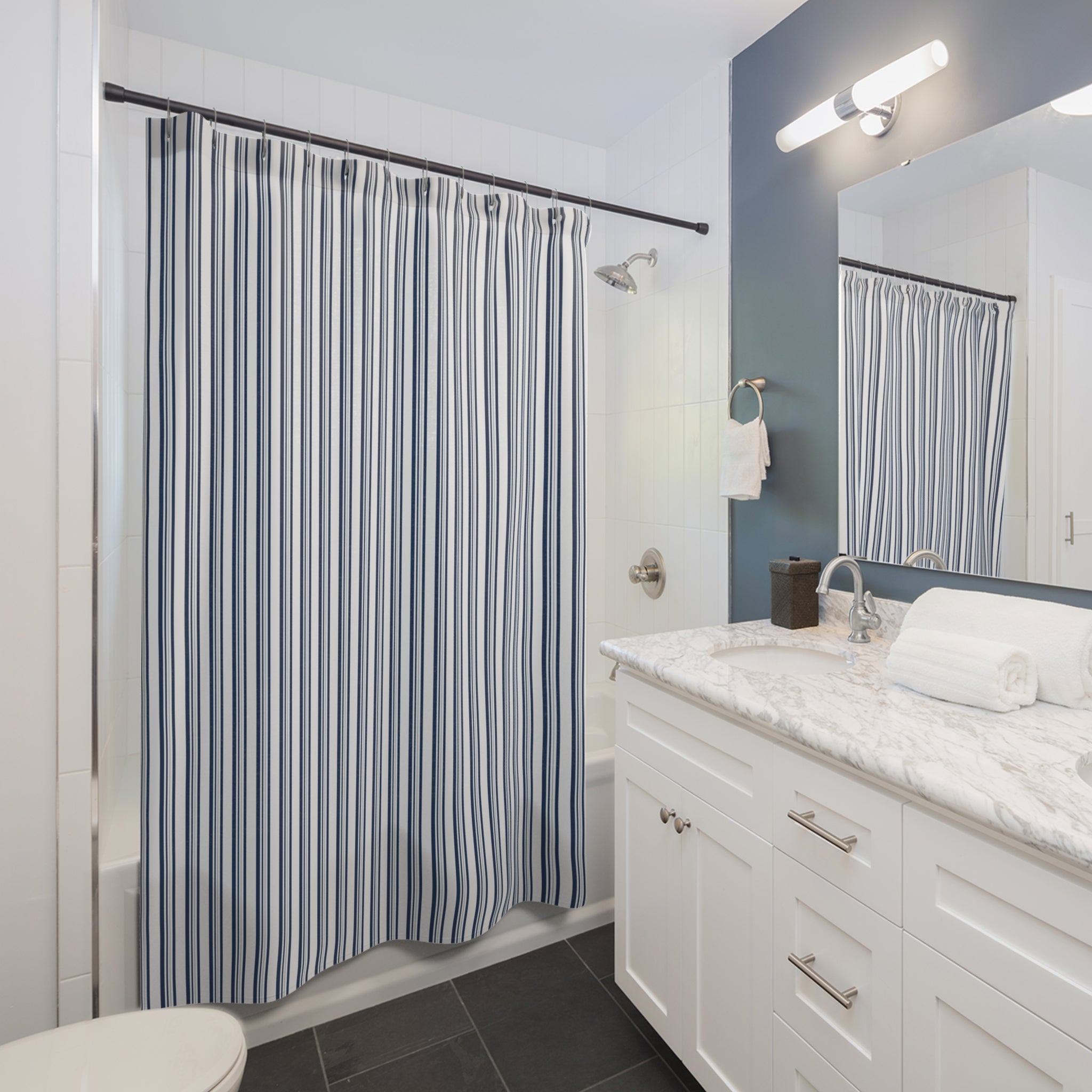 Navy Varied Stripe Shower Curtain