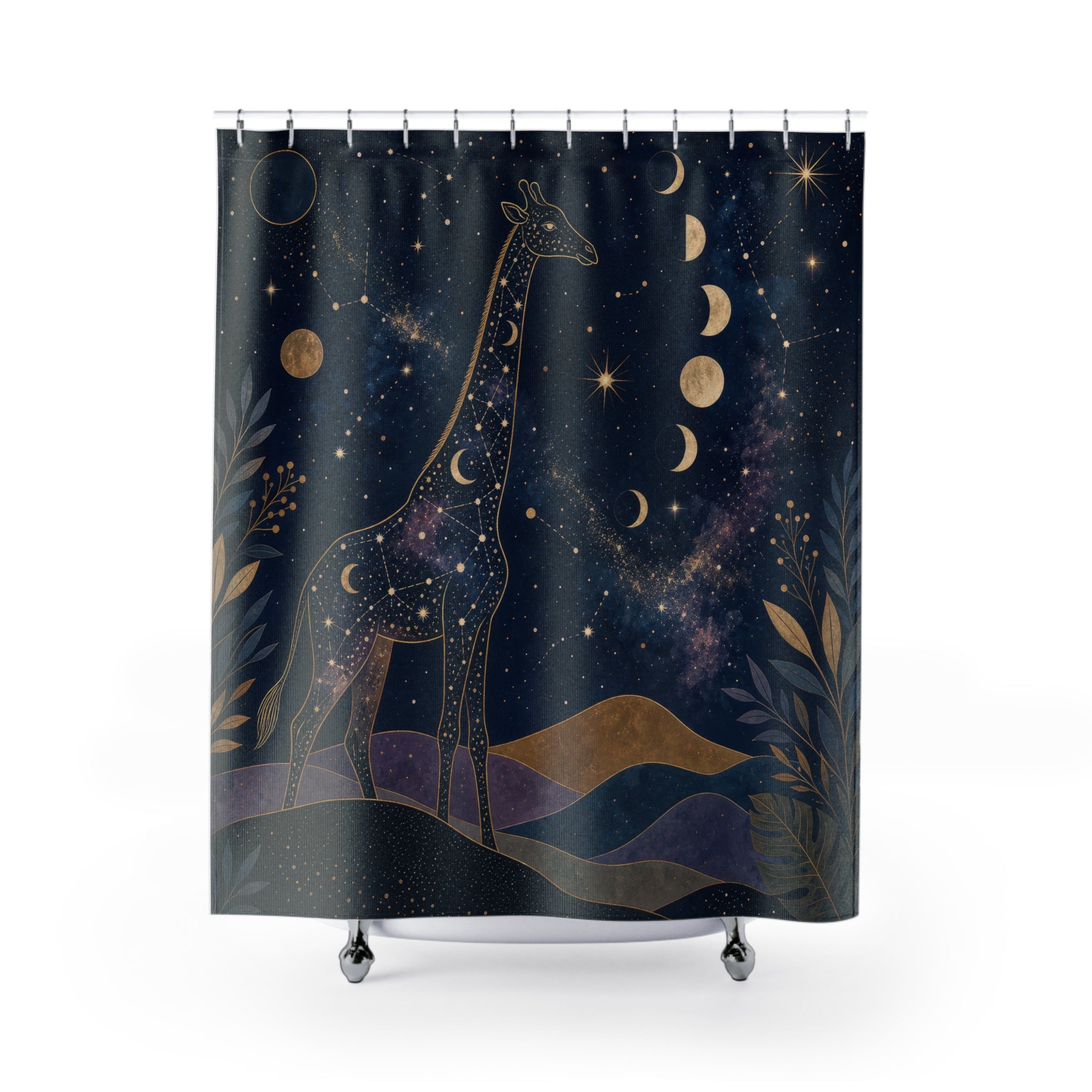 Moon Phase Safari Animal Scene Shower Curtain