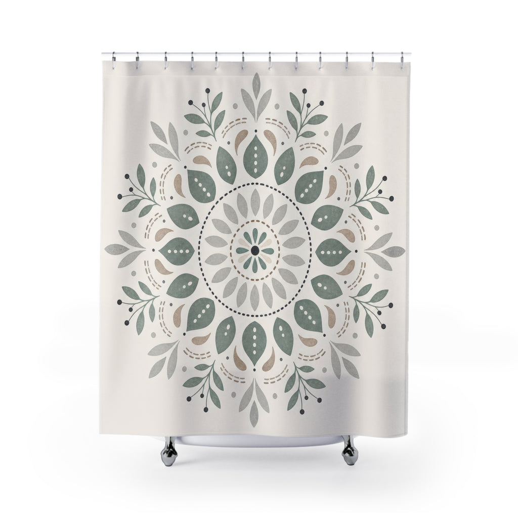 Sage Gray Botanical Medallion Shower Curtain