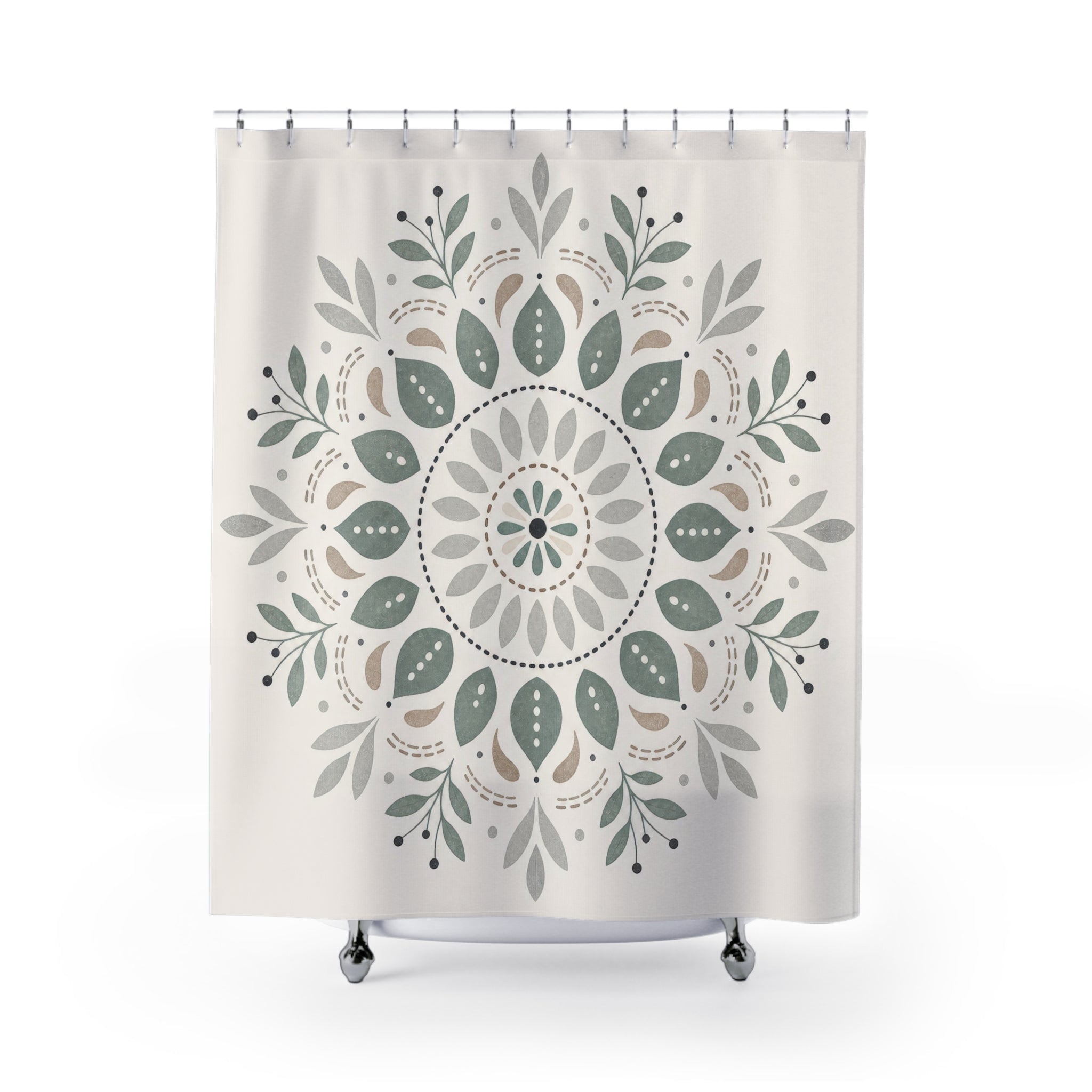 Sage Gray Botanical Medallion Shower Curtain