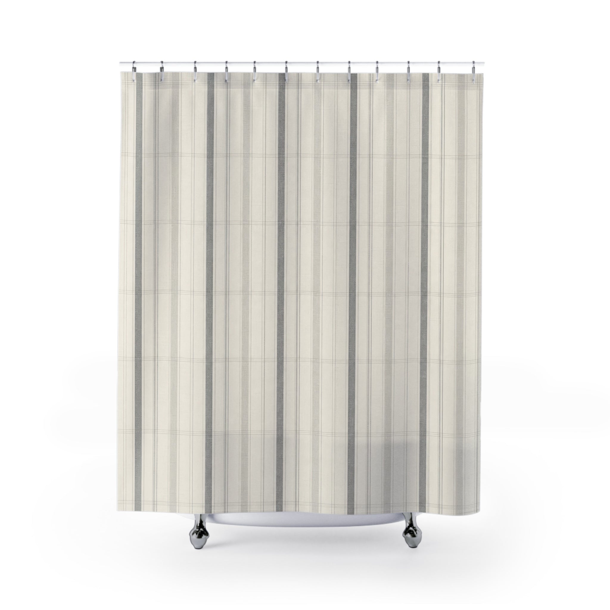 Grey Plaid Shower Curtain, Gray Ivory Classic Bathroom Decor, Plaid Pattern Bath Curtain, Guest Bath Decor, Small Bathroom Decor, Home Decor