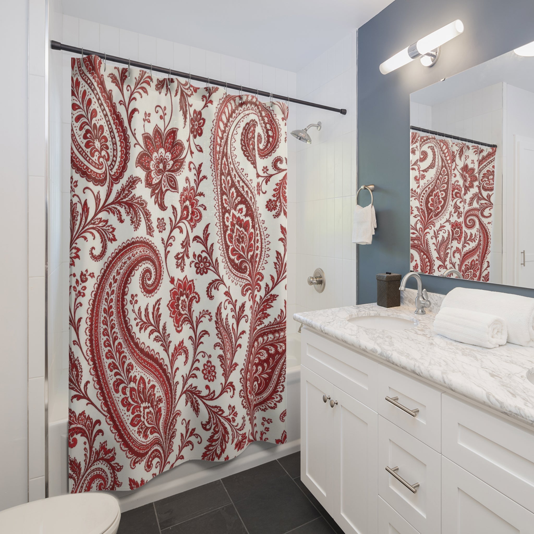 Red White Paisley Shower Curtain