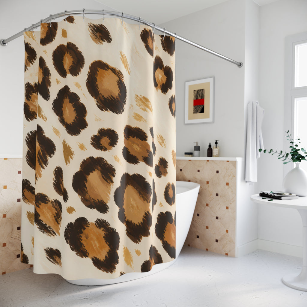 Ivory Caramel Leopard Rosette Shower Curtain