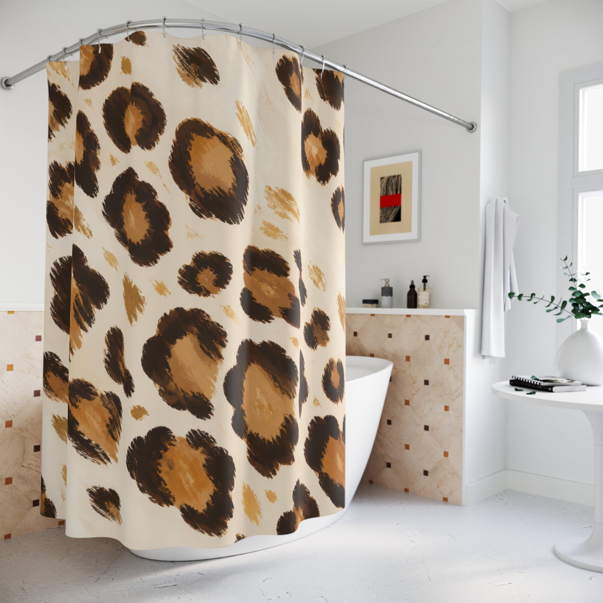Ivory Caramel Leopard Rosette Shower Curtain