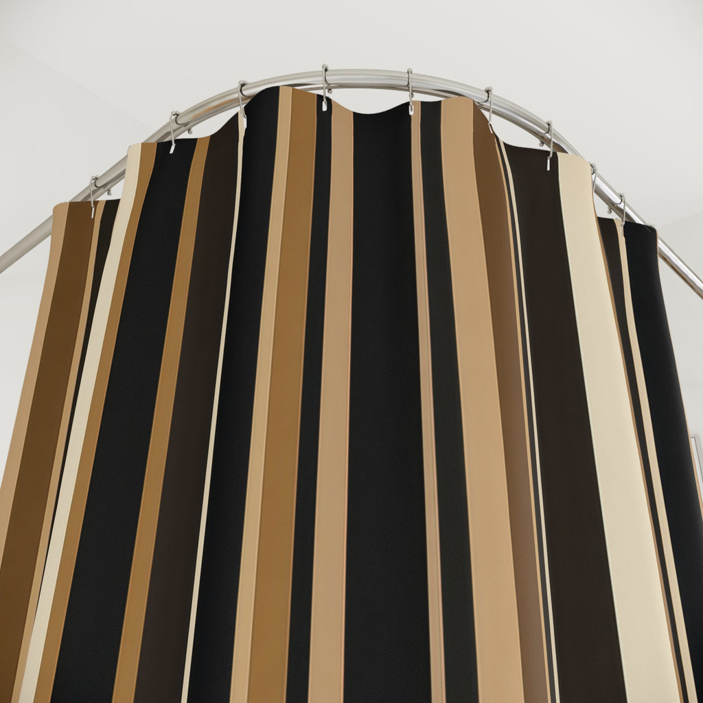 Black Brown Striped Shower Curtain, Modern Geometric Bath Decor, Cream Tan Vertical Stripe Pattern, Warm Neutral Bathroom Decor Style
