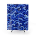 Blue Wave Shower Curtain, Cobalt Blue Coastal Bathroom Decor, Graphic Wave Bath Curtain, Guest Bath Decor, Small Bathroom Decor, Home Decor