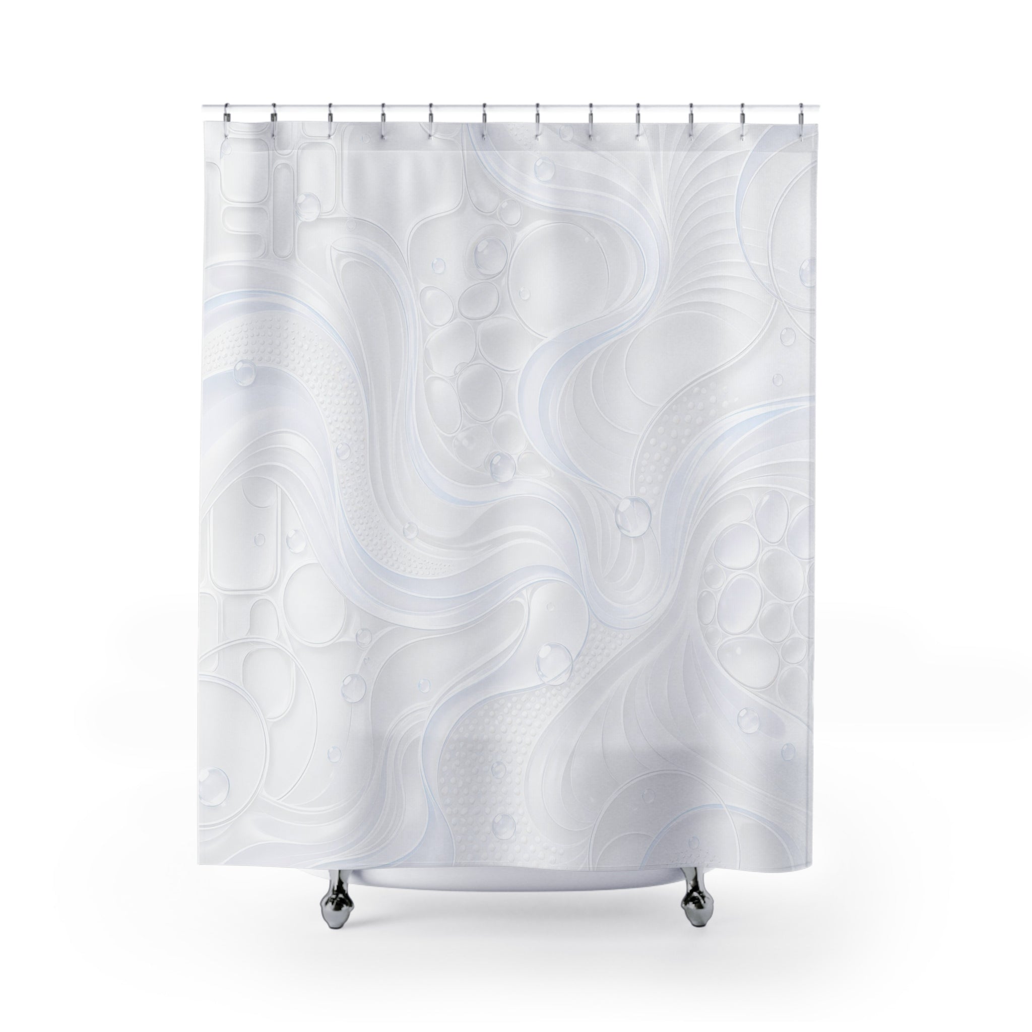 Modern White Shower Curtain, Mixed Abstract Bath Decor, Soft Swirl Line Pattern, Minimal Guest Bathroom Decor, Spa Neutral Style Decor