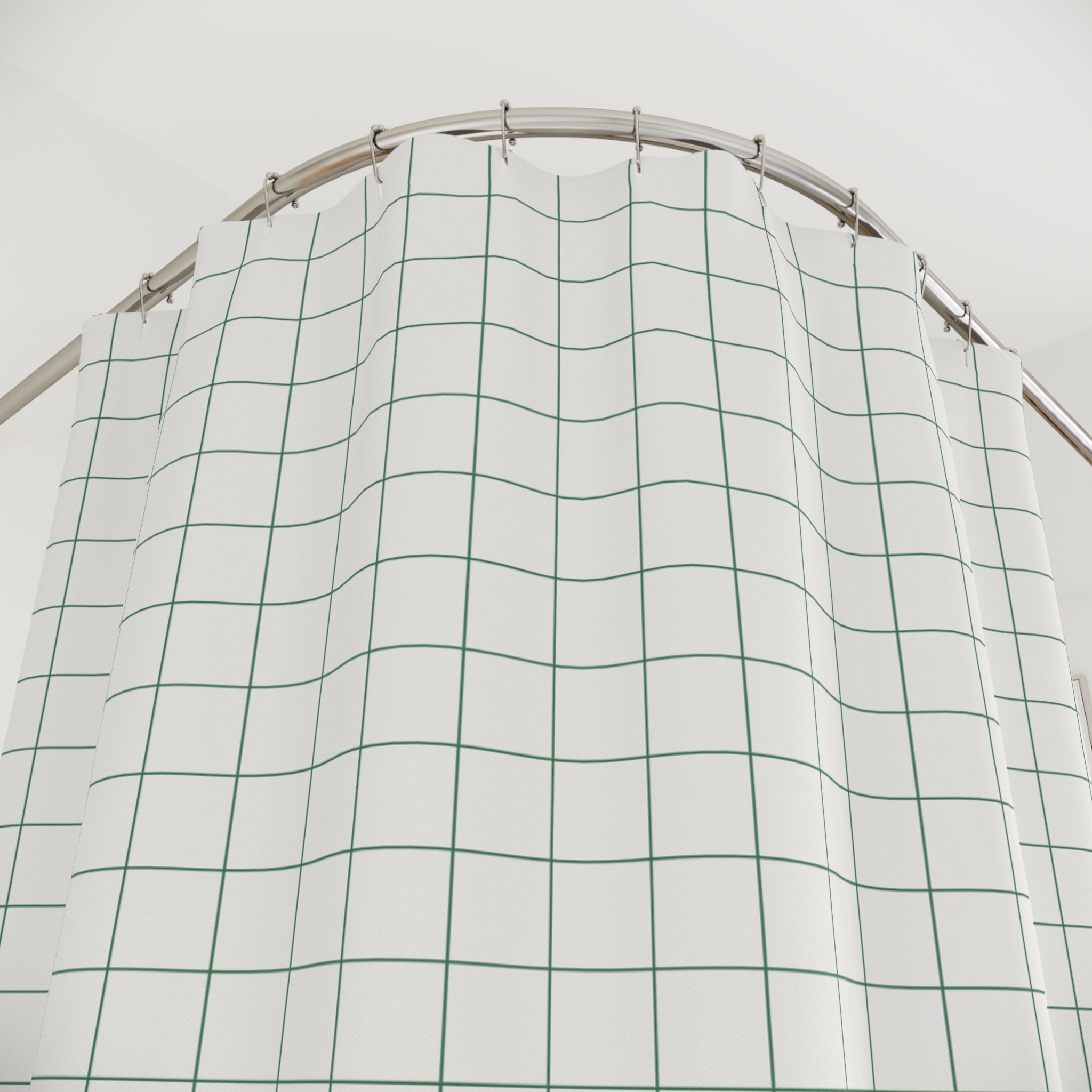 Green and White Cross-Hatch Grid Shower Curtain