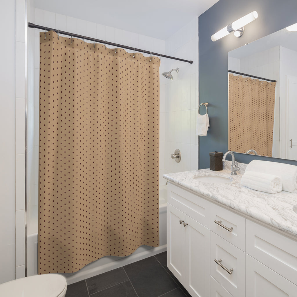 Burgundy and Camel Polka Dot Shower Curtain