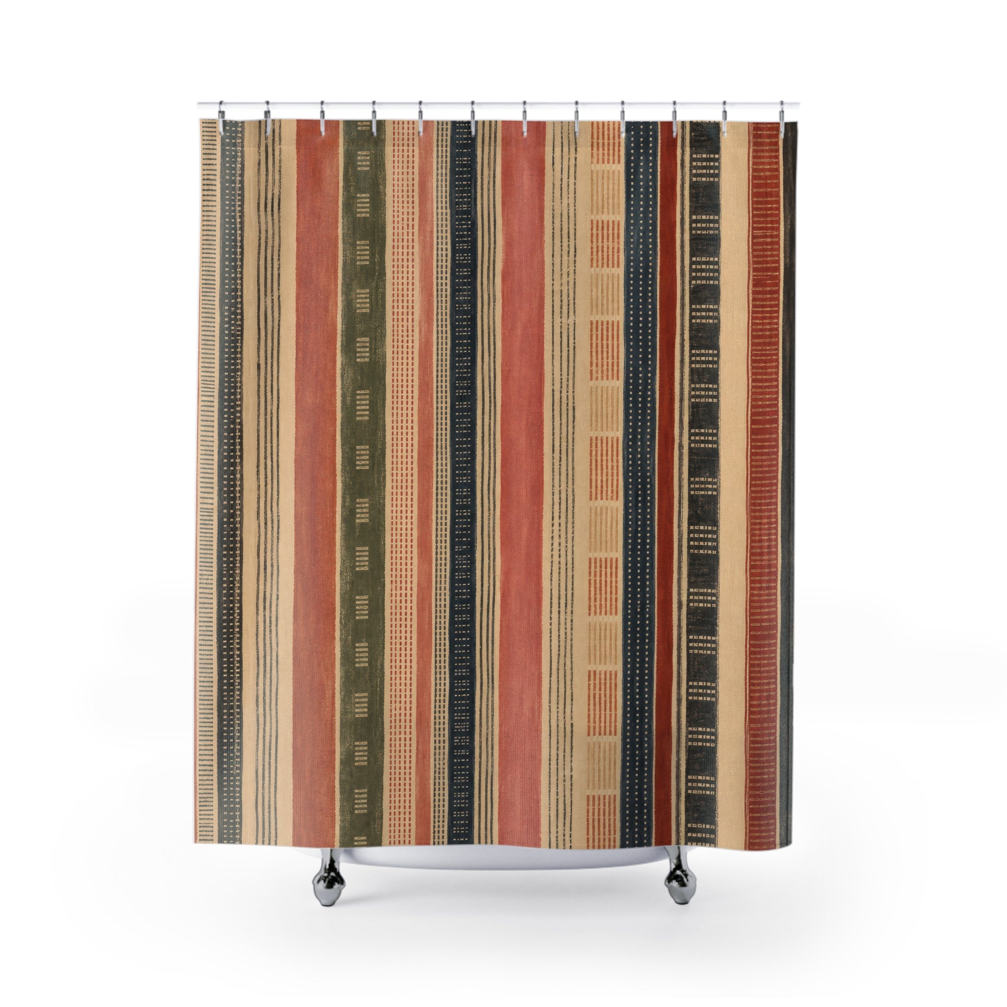 Rust Sage Denim Vintage Stripe Shower Curtain
