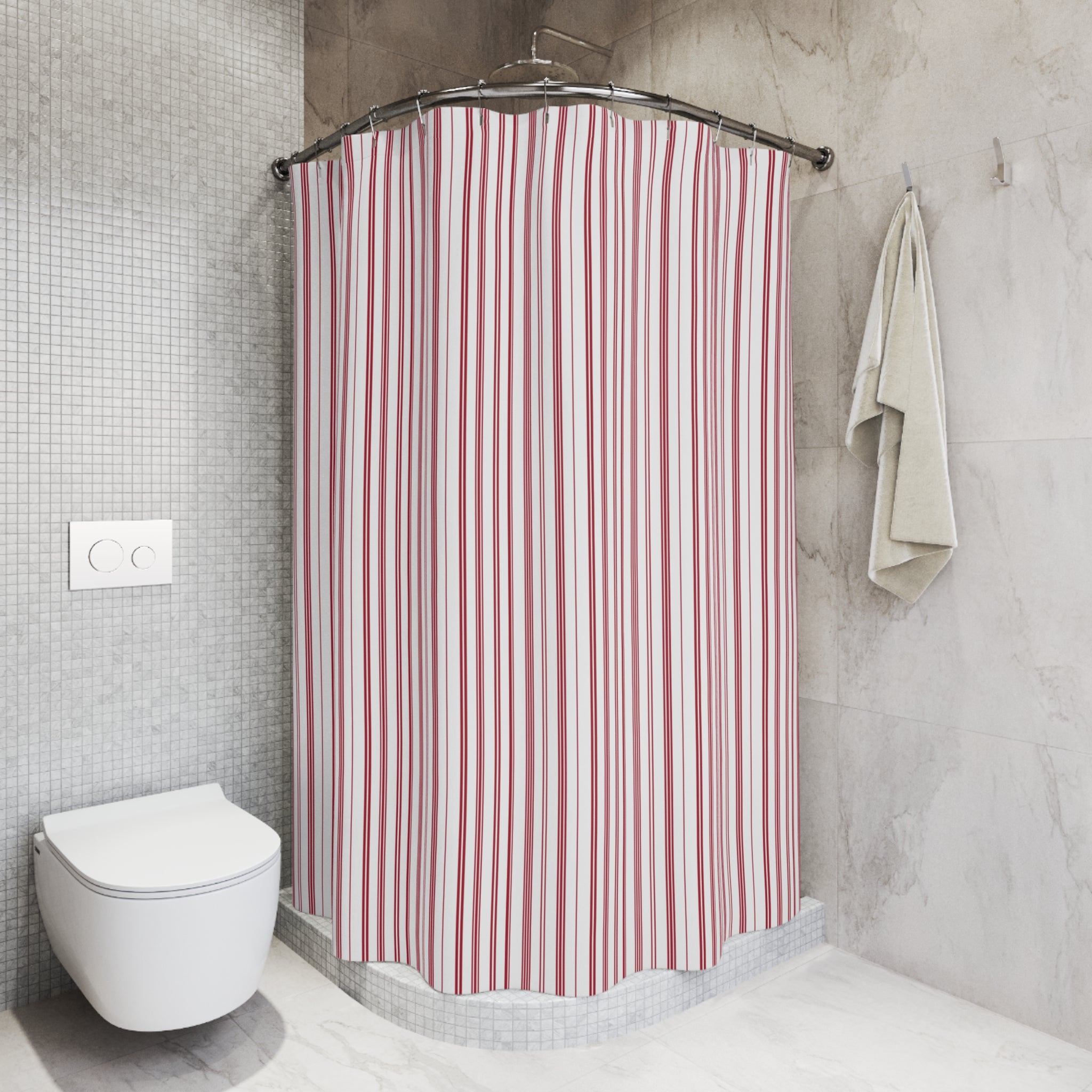Red and White Varied Stripe Shower Curtain