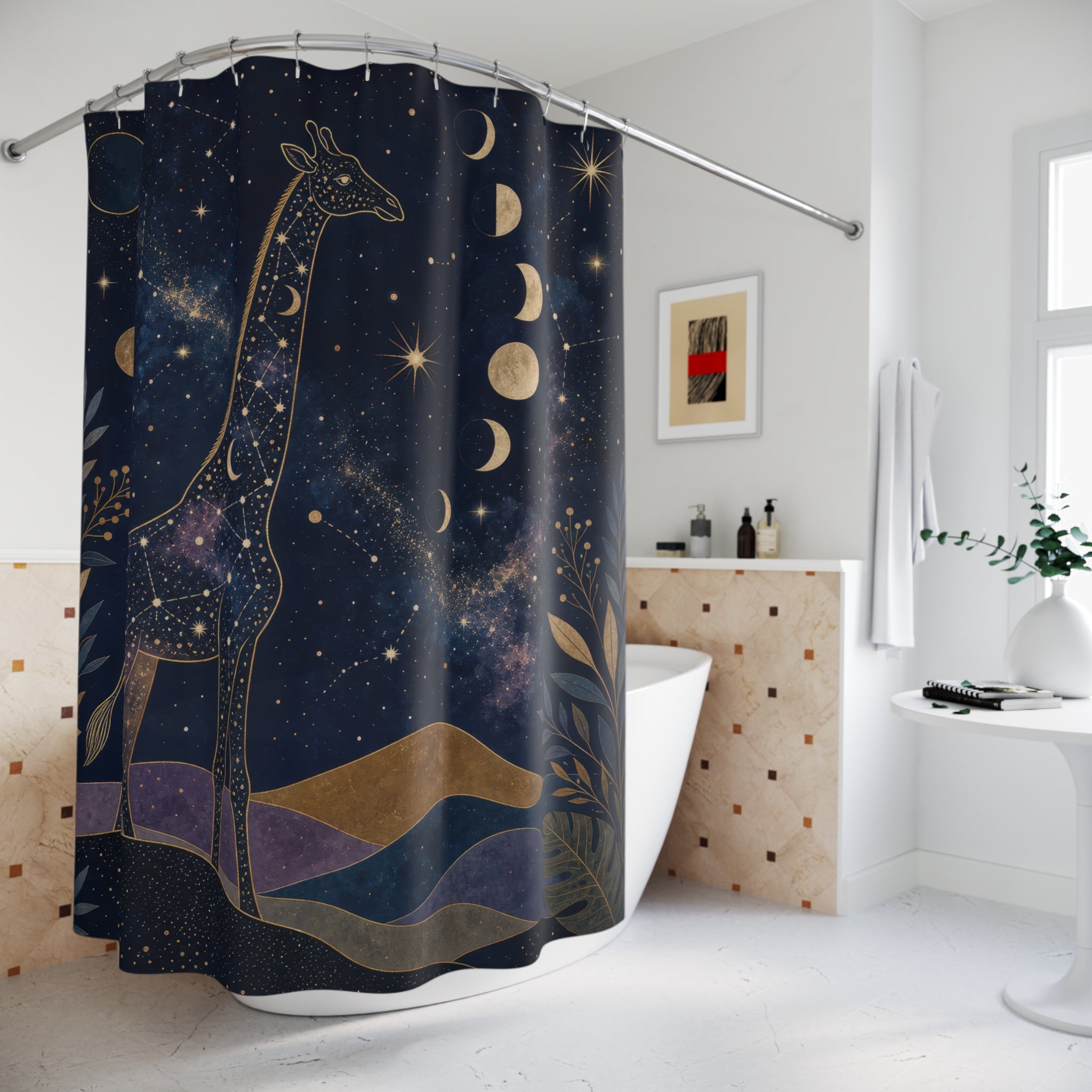 Moon Phase Safari Animal Scene Shower Curtain