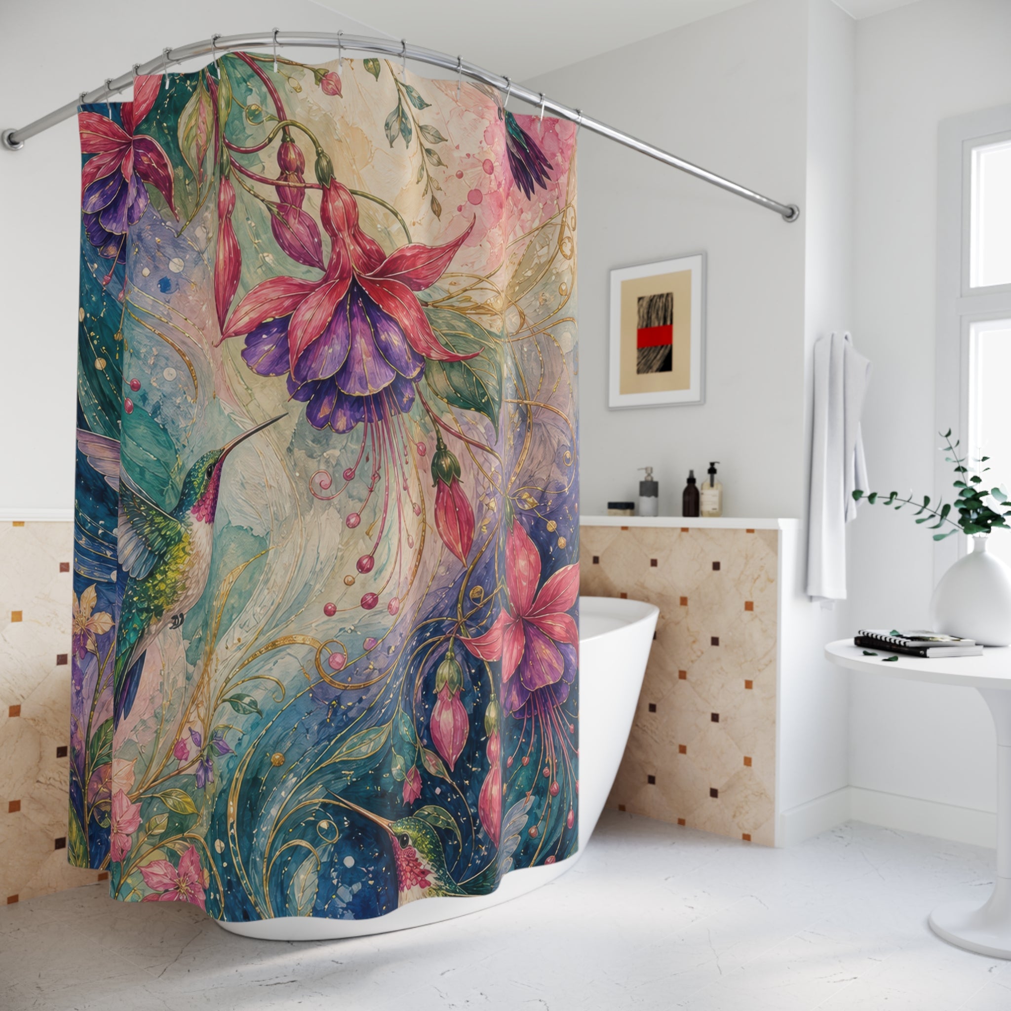 Hummingbird Fuchsia Current Shower Curtain