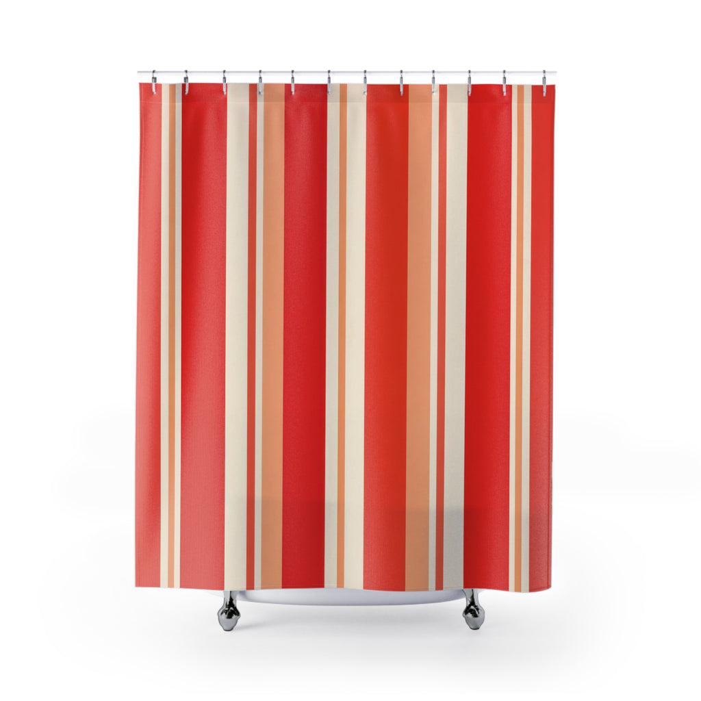 Warm Poppy Coral Stripe Shower Curtain