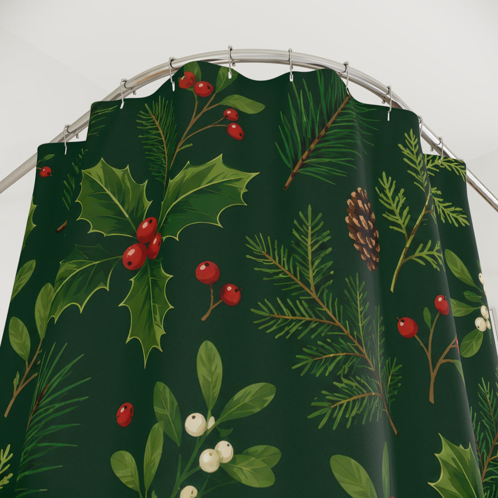 Christmas Shower Curtain: Green Botanical Holiday