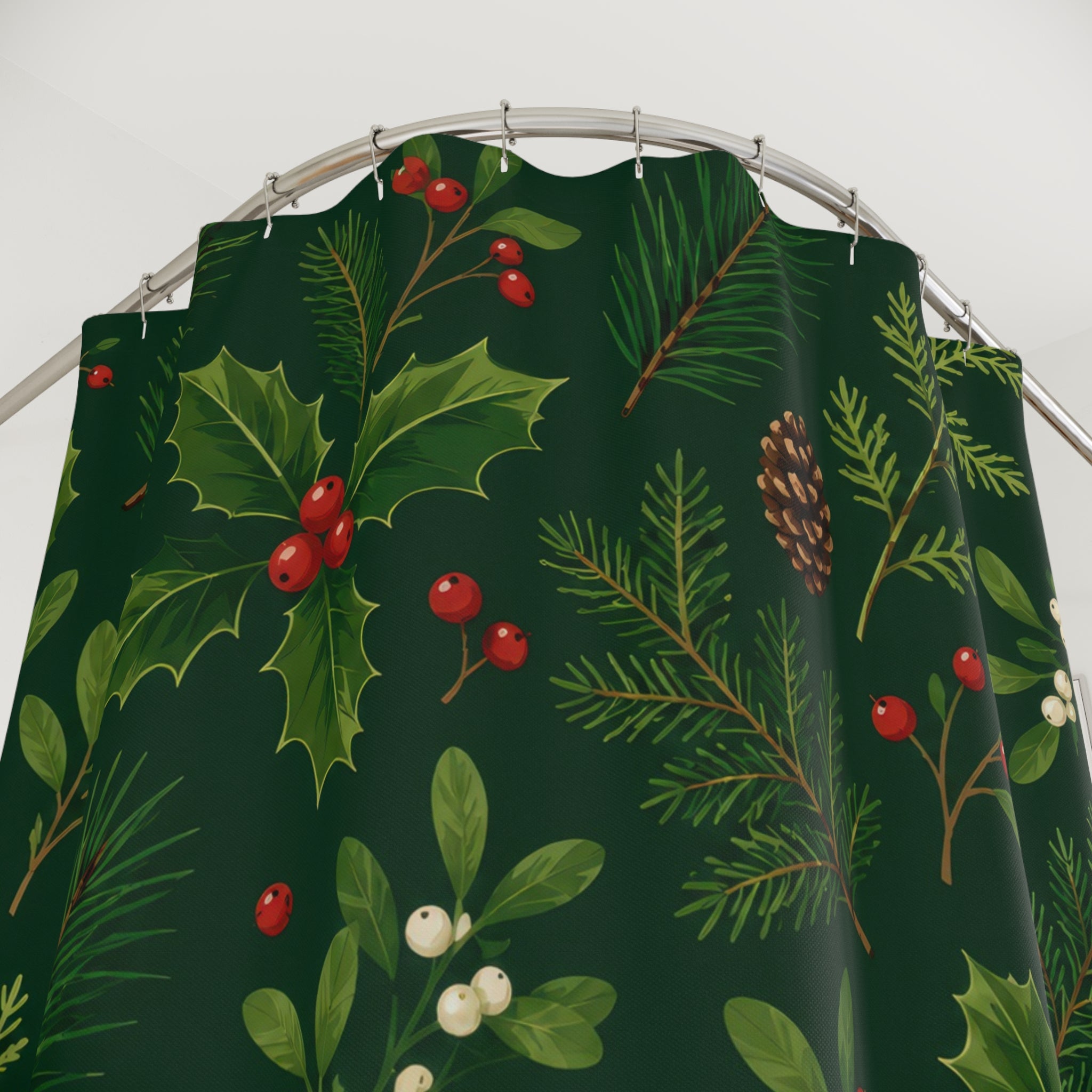 Christmas Shower Curtain: Green Botanical Holiday