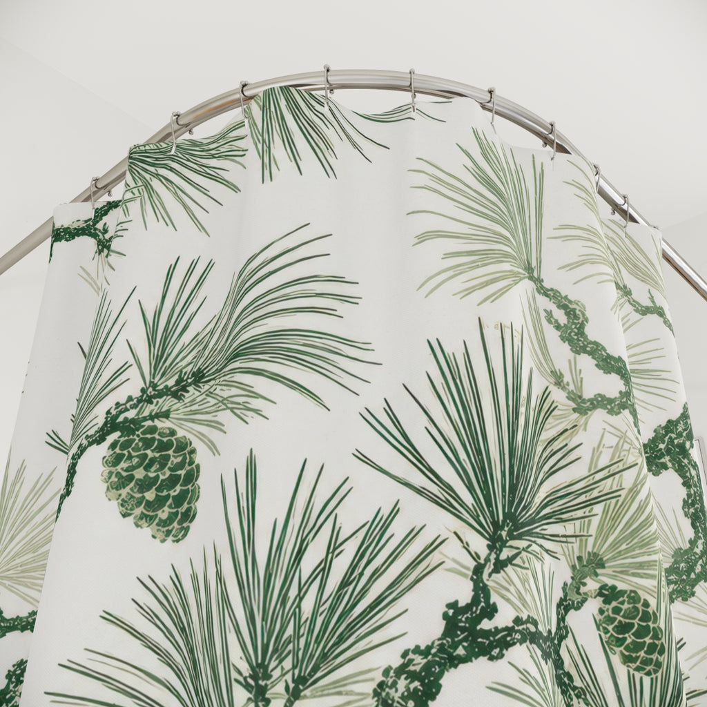 Green White Pine Branch Shower Curtain
