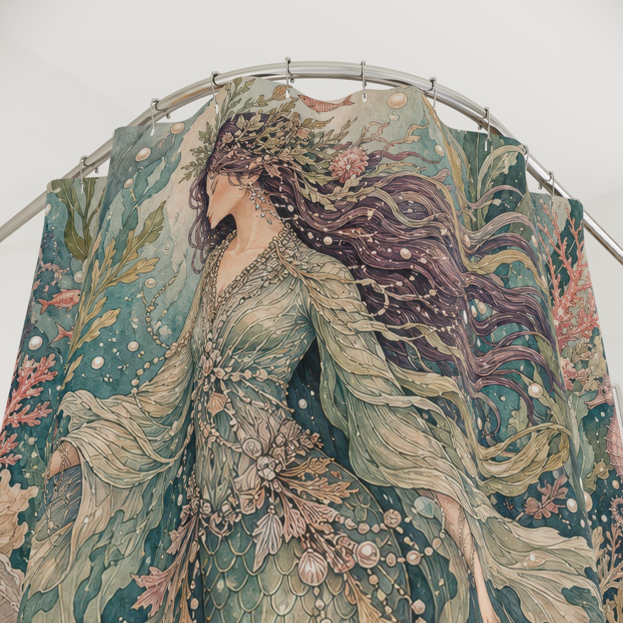 Sea Green Botanical Ocean Shower Curtain
