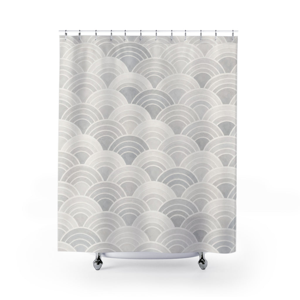 Grey White Art Deco Wave Shower Curtain