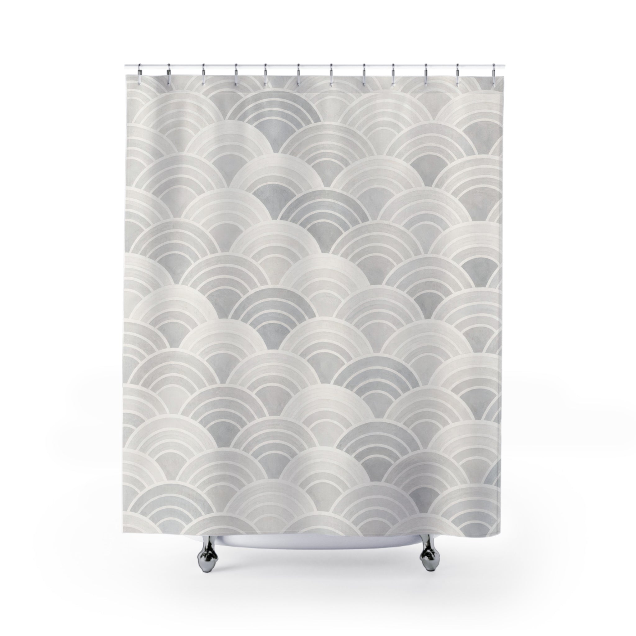 Grey White Art Deco Wave Shower Curtain
