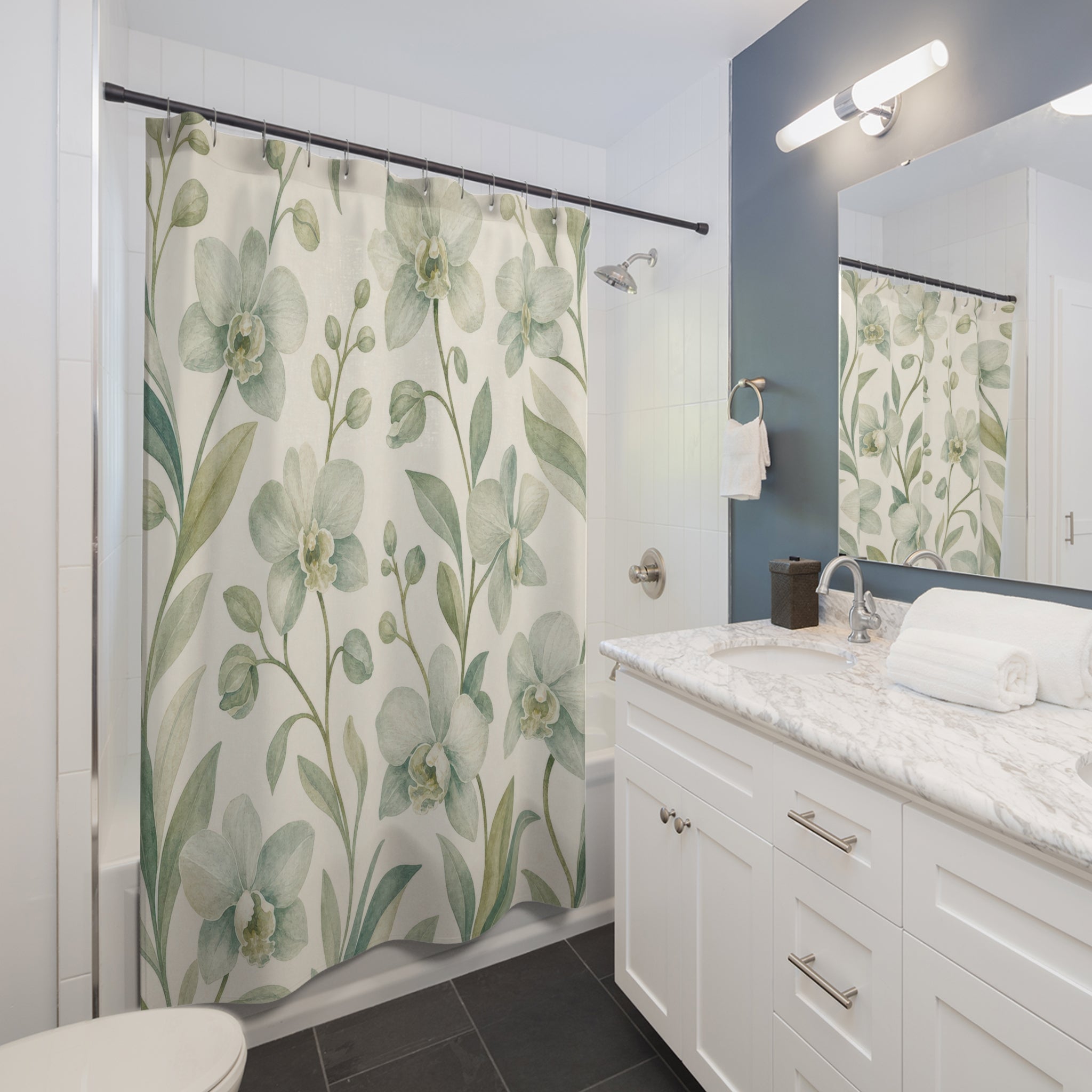 Eucalyptus Orchid Print Shower Curtain