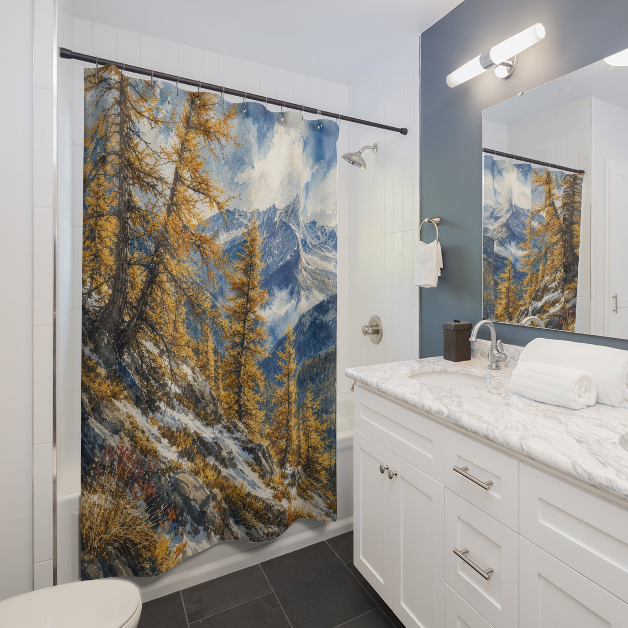 Drybrush Larch Mountain Slope Shower Curtain